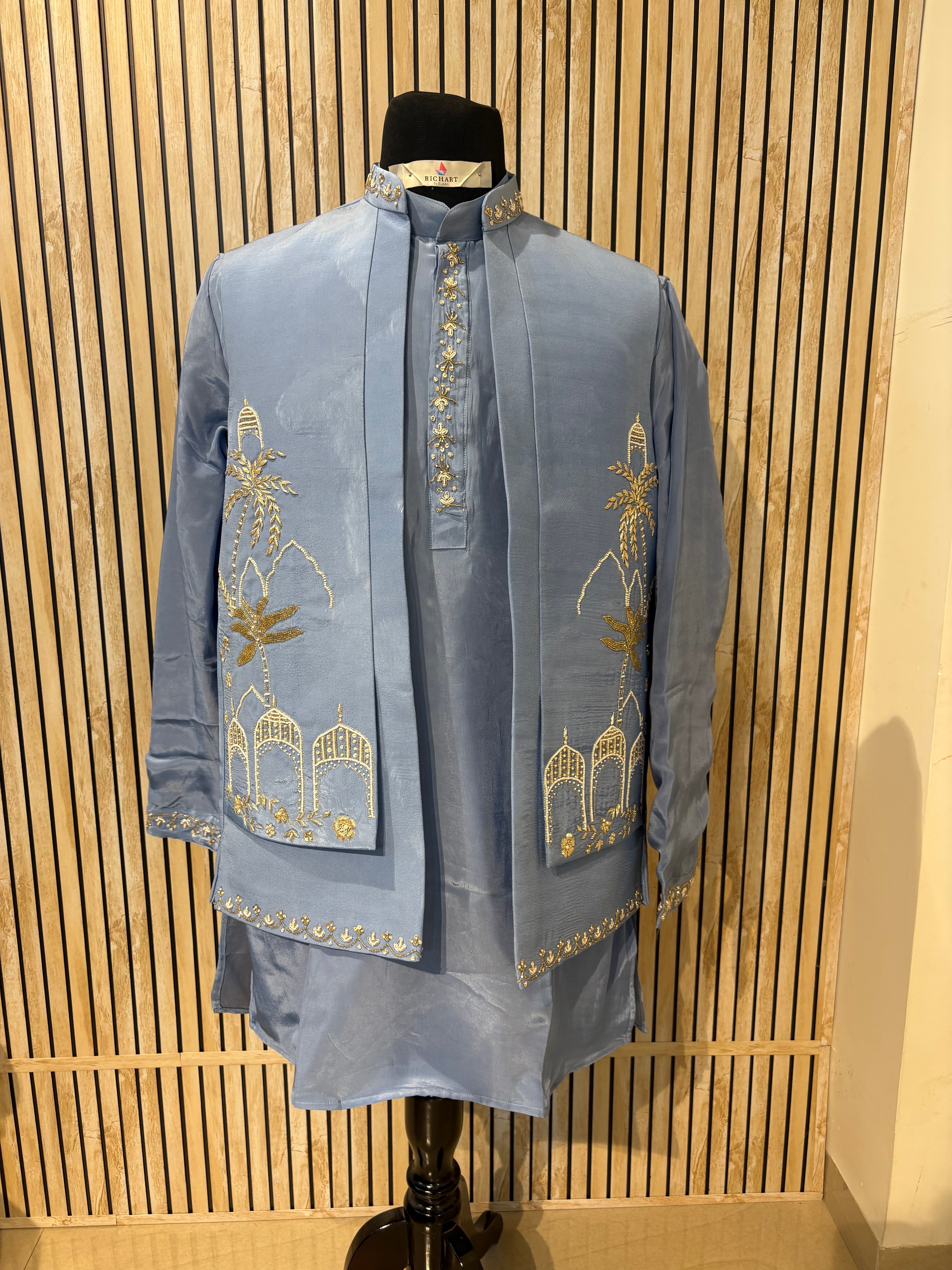 Handwork Nehru Jacket with kurta pyjama set For Men | Modi Jacket 3 piece set | Indian wedding wear outfits | waistcoat | kurta pant with jacket