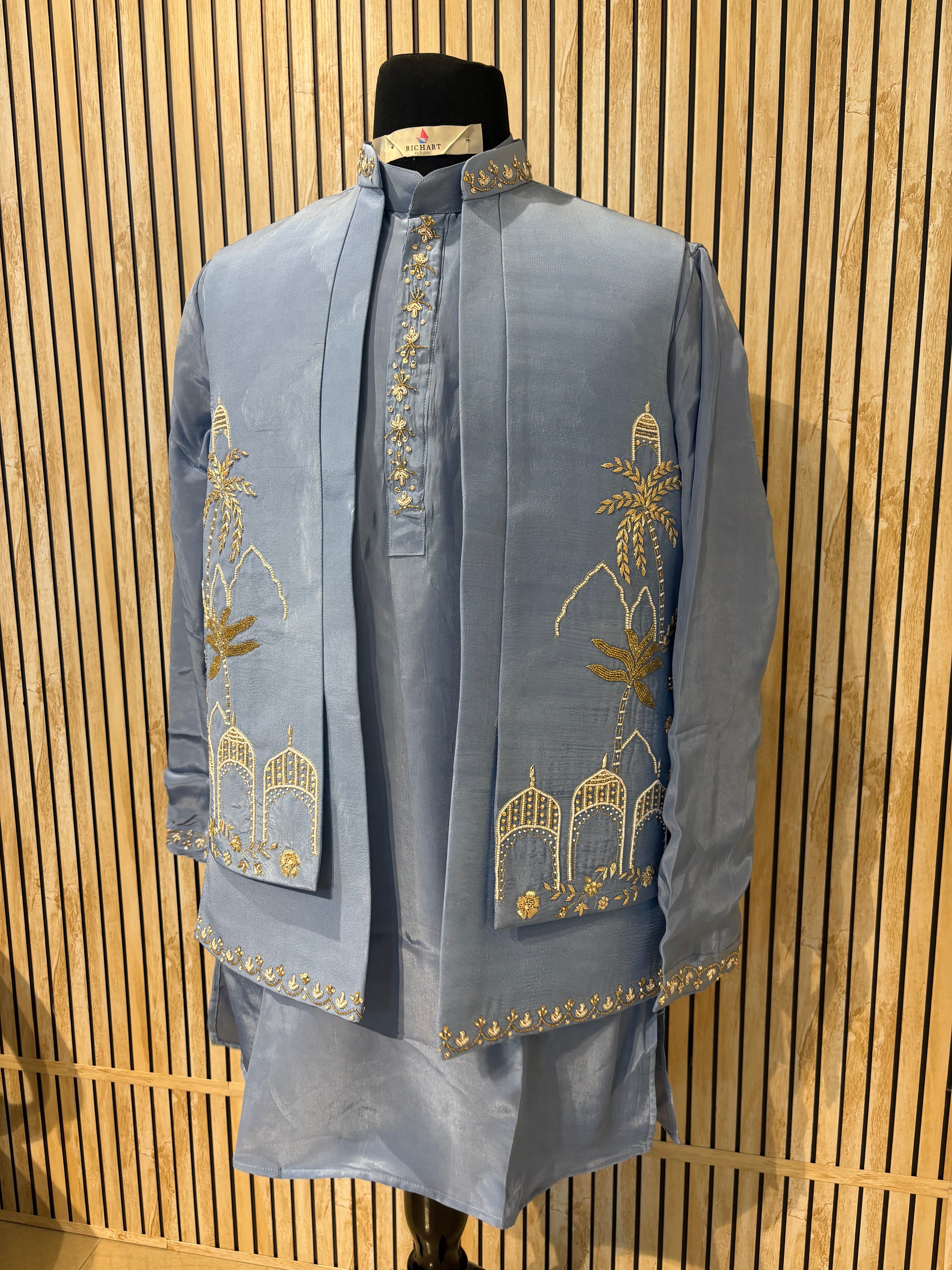 Handwork Nehru Jacket with kurta pyjama set For Men | Modi Jacket 3 piece set | Indian wedding wear outfits | waistcoat | kurta pant with jacket