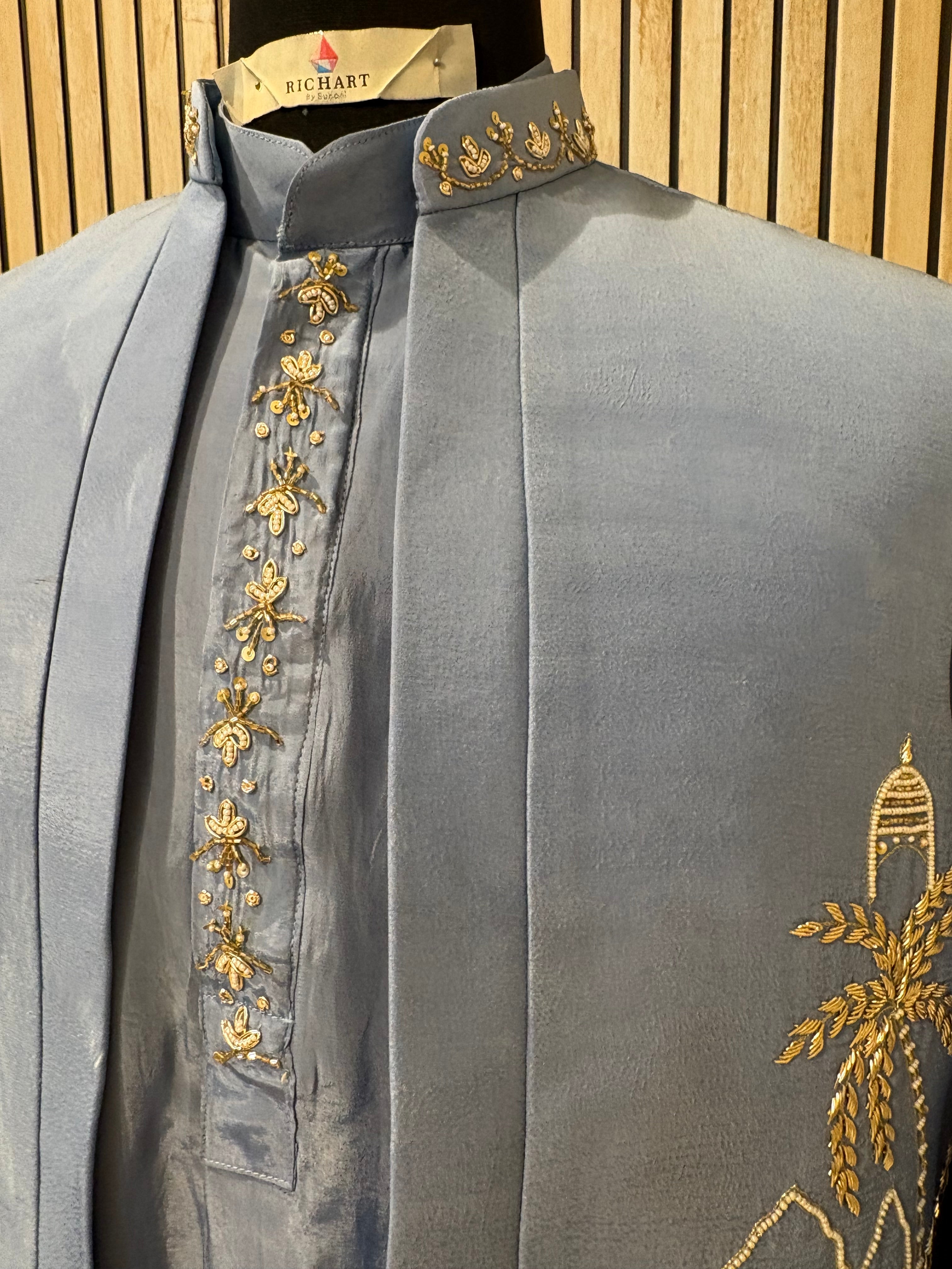 Handwork Nehru Jacket with kurta pyjama set For Men | Modi Jacket 3 piece set | Indian wedding wear outfits | waistcoat | kurta pant with jacket