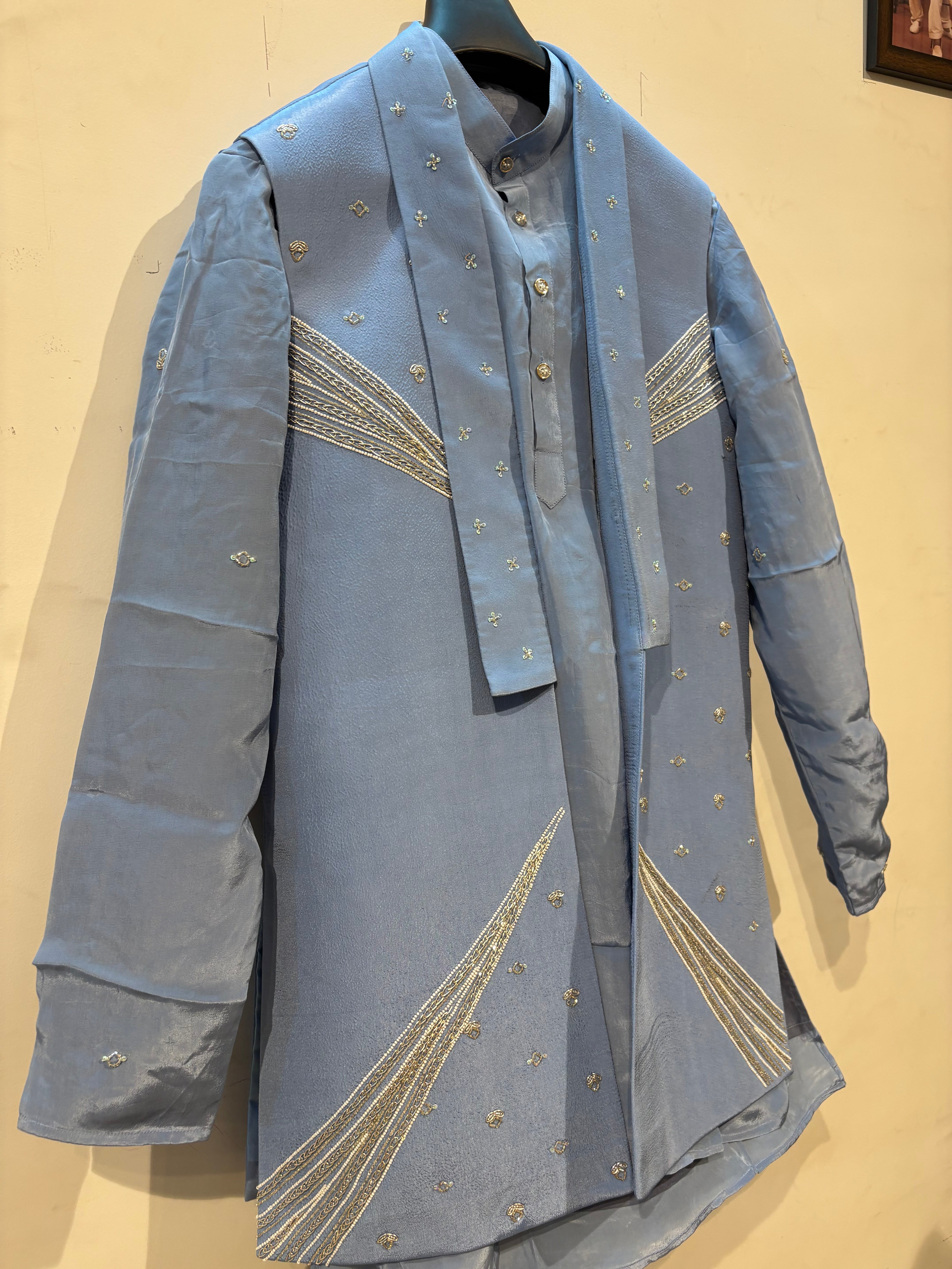 Handwork Nehru Jacket with kurta pyjama set For Men | Modi Jacket 3 piece set | Indian wedding wear outfits | waistcoat | kurta pant with jacket
