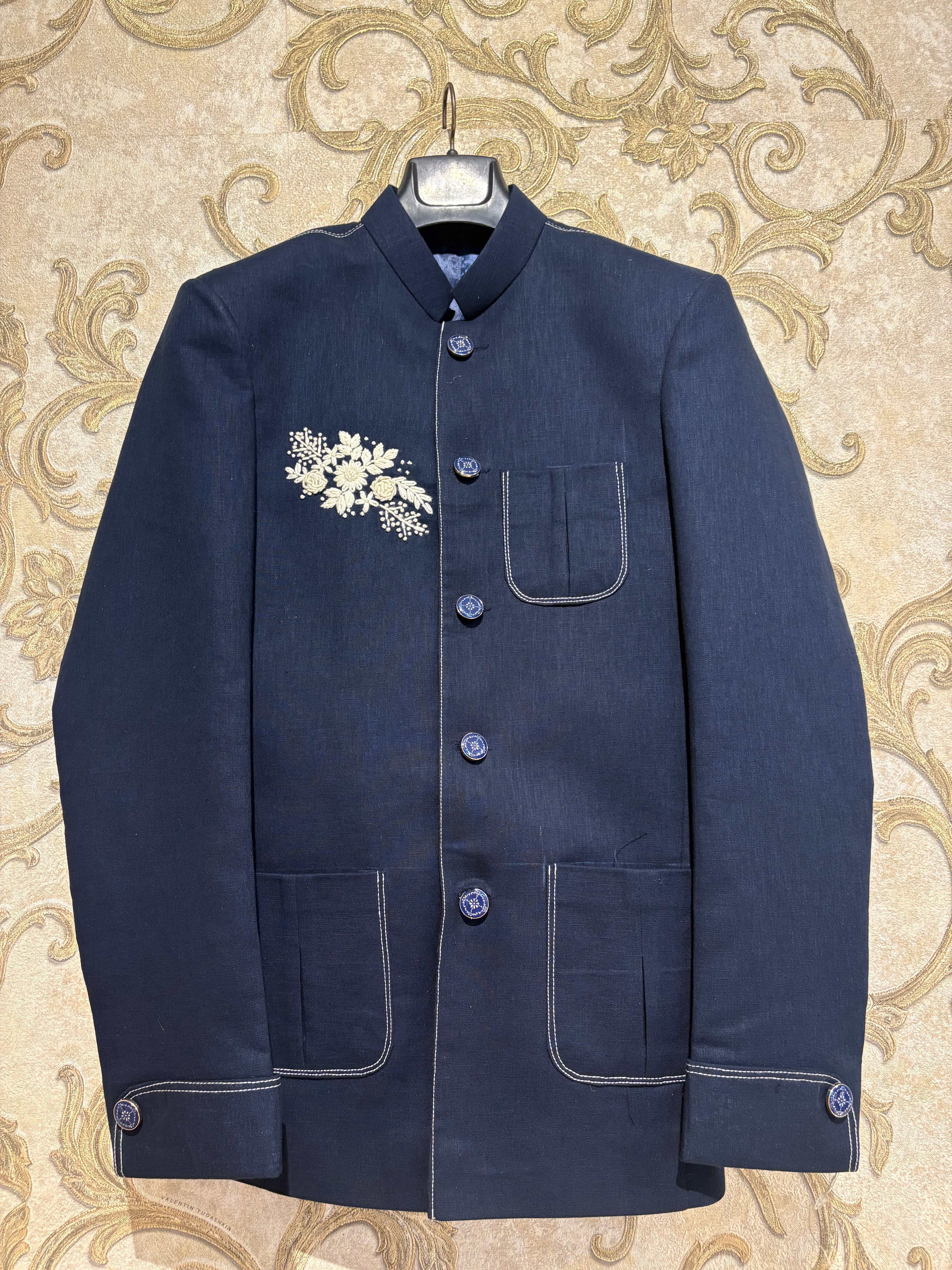 Embroidered Linen blazer with pants for men | designer 2-piece suit for men | Groom and Groomsmen Outfit