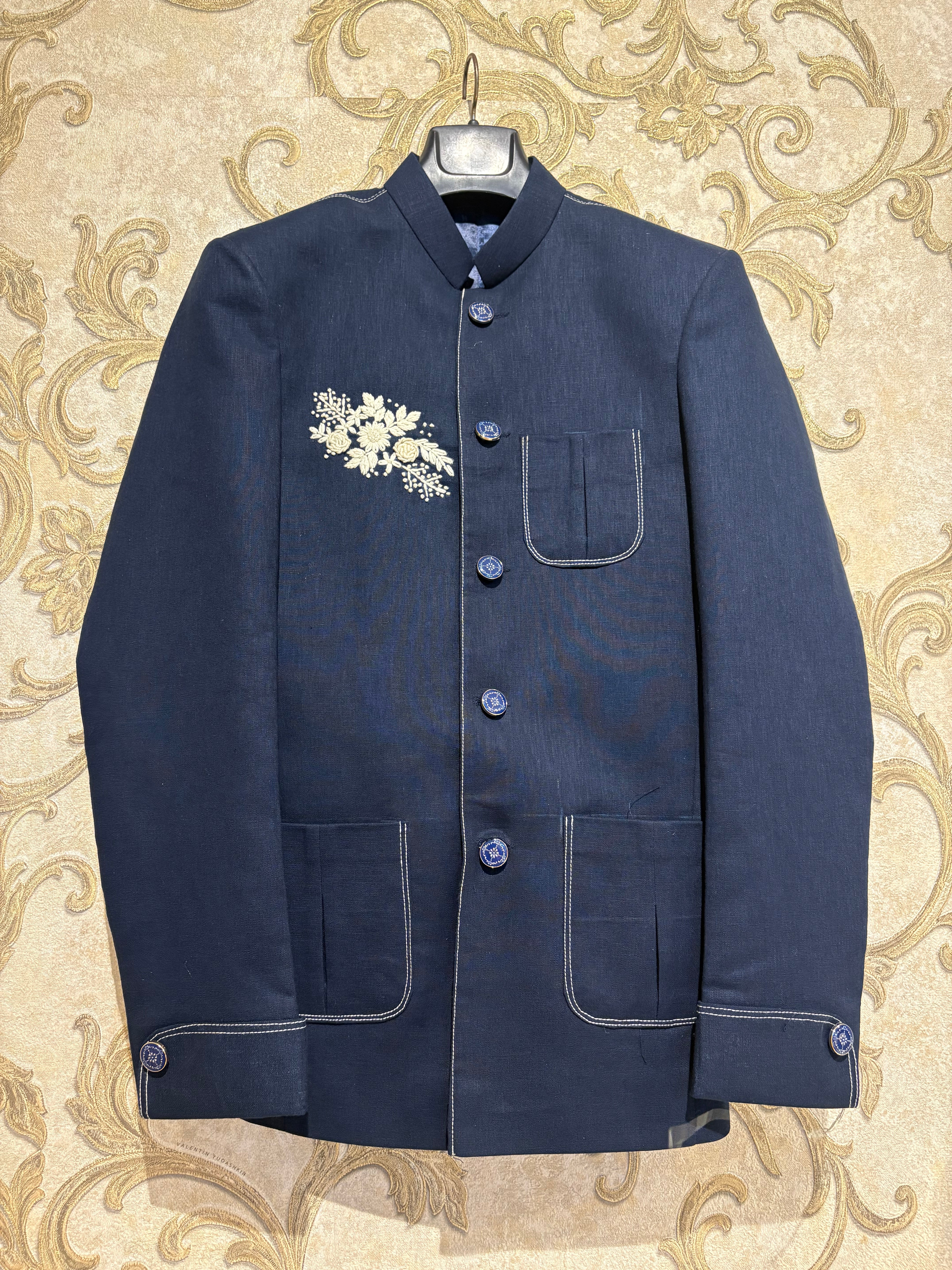 Embroidered Linen blazer with pants for men | designer 2-piece suit for men | Groom and Groomsmen Outfit