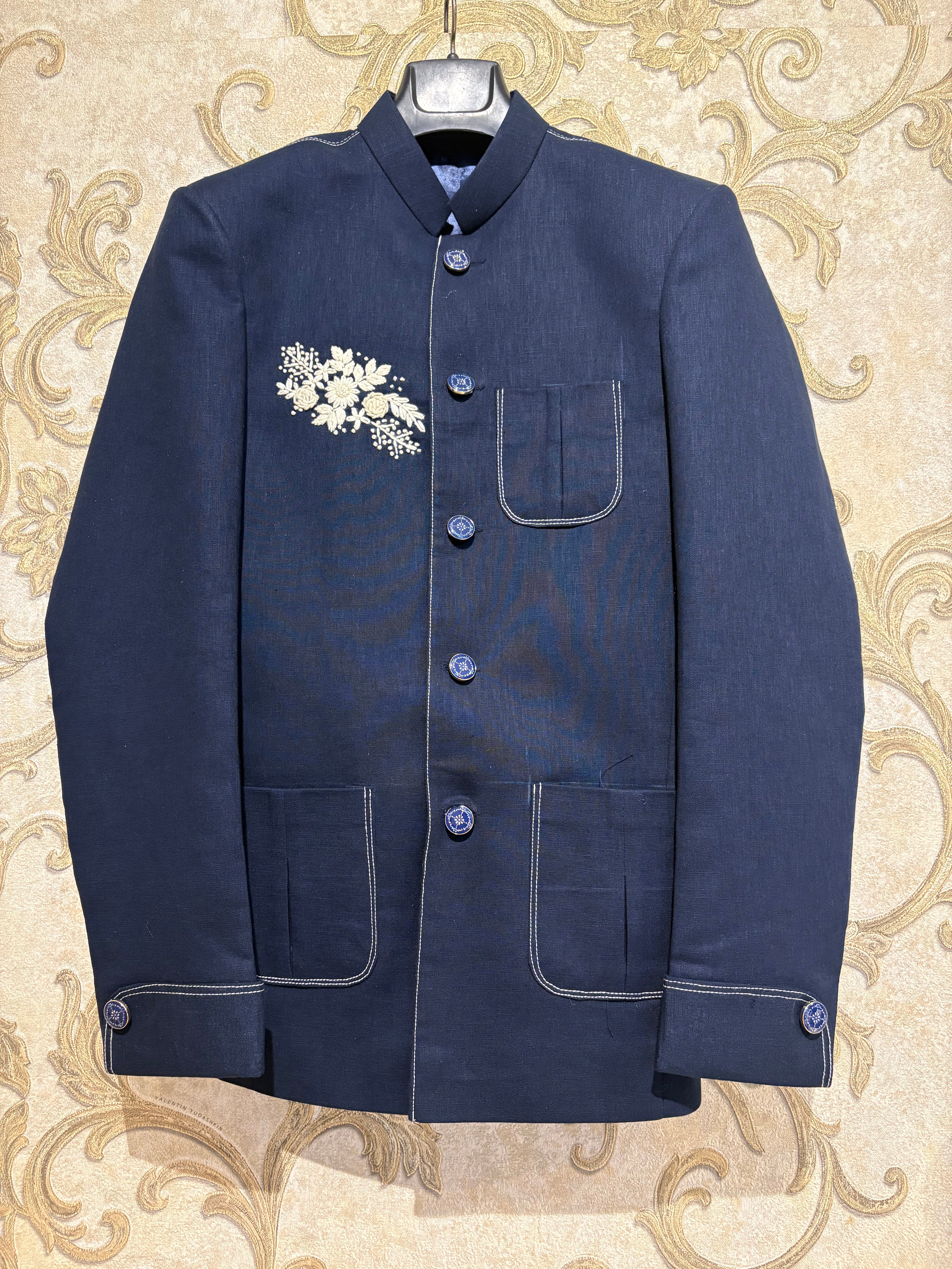 Embroidered Linen blazer with pants for men | designer 2-piece suit for men | Groom and Groomsmen Outfit