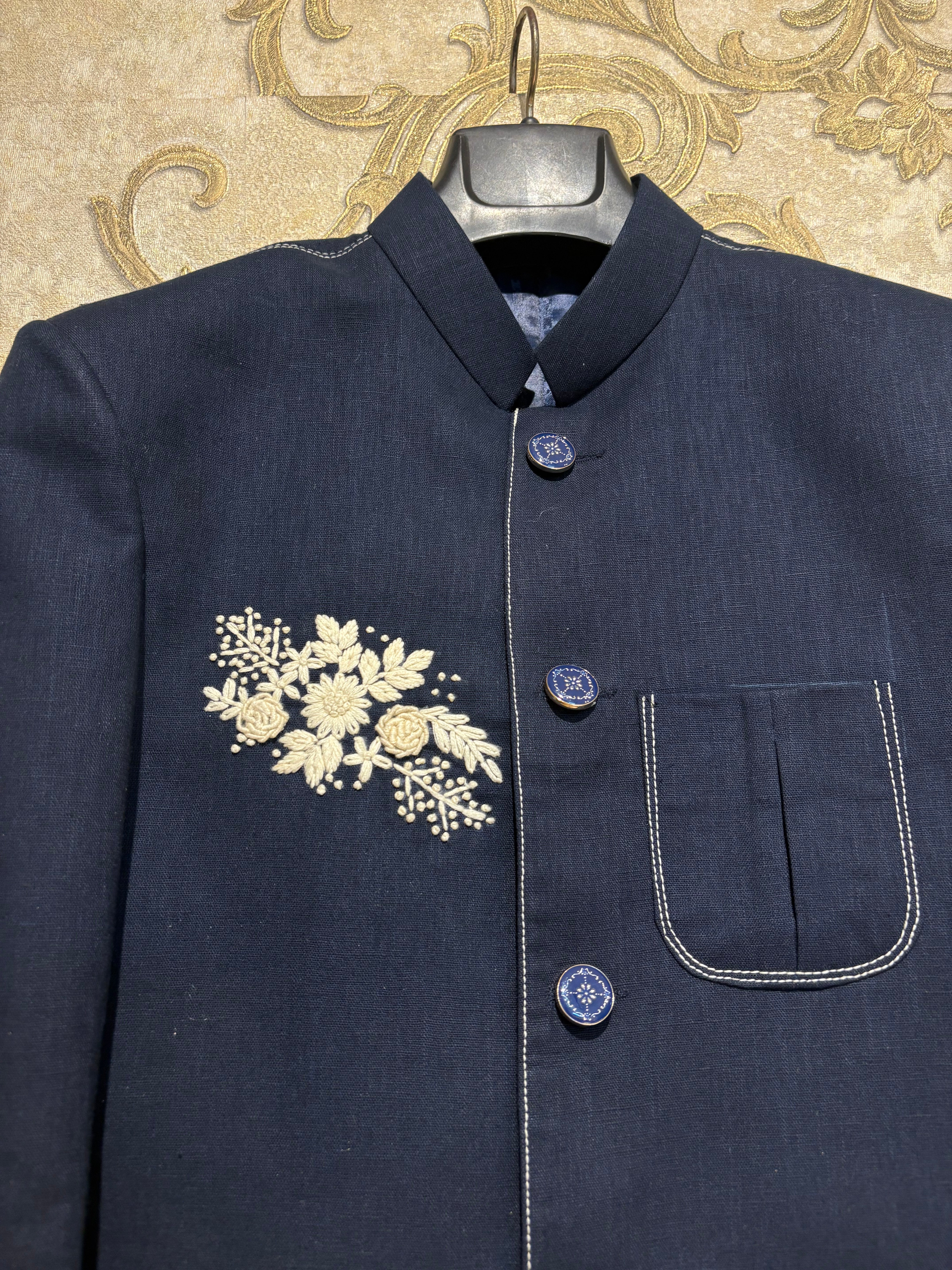 Embroidered Linen blazer with pants for men | designer 2-piece suit for men | Groom and Groomsmen Outfit