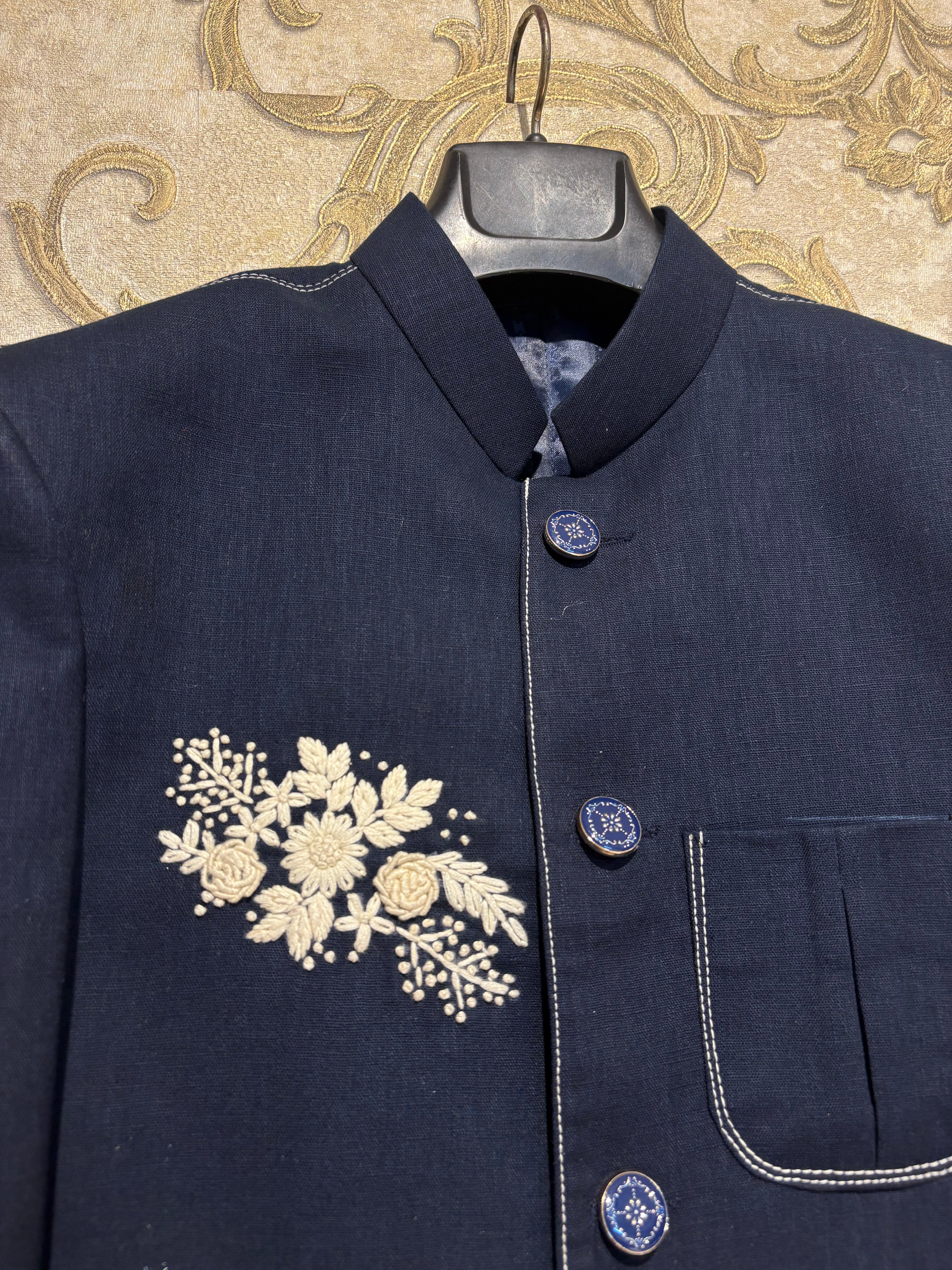 Embroidered Linen blazer with pants for men | designer 2-piece suit for men | Groom and Groomsmen Outfit