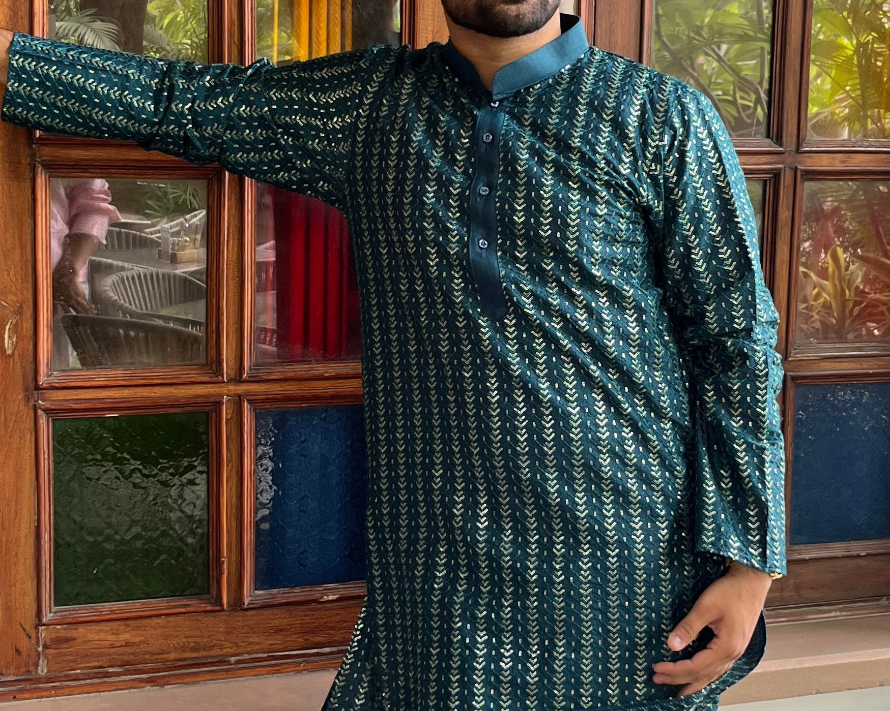 Men's Silk Threadwork Kurta & pants Set | groom or groomsmen outfit | kurta for festival and shaadi occasions