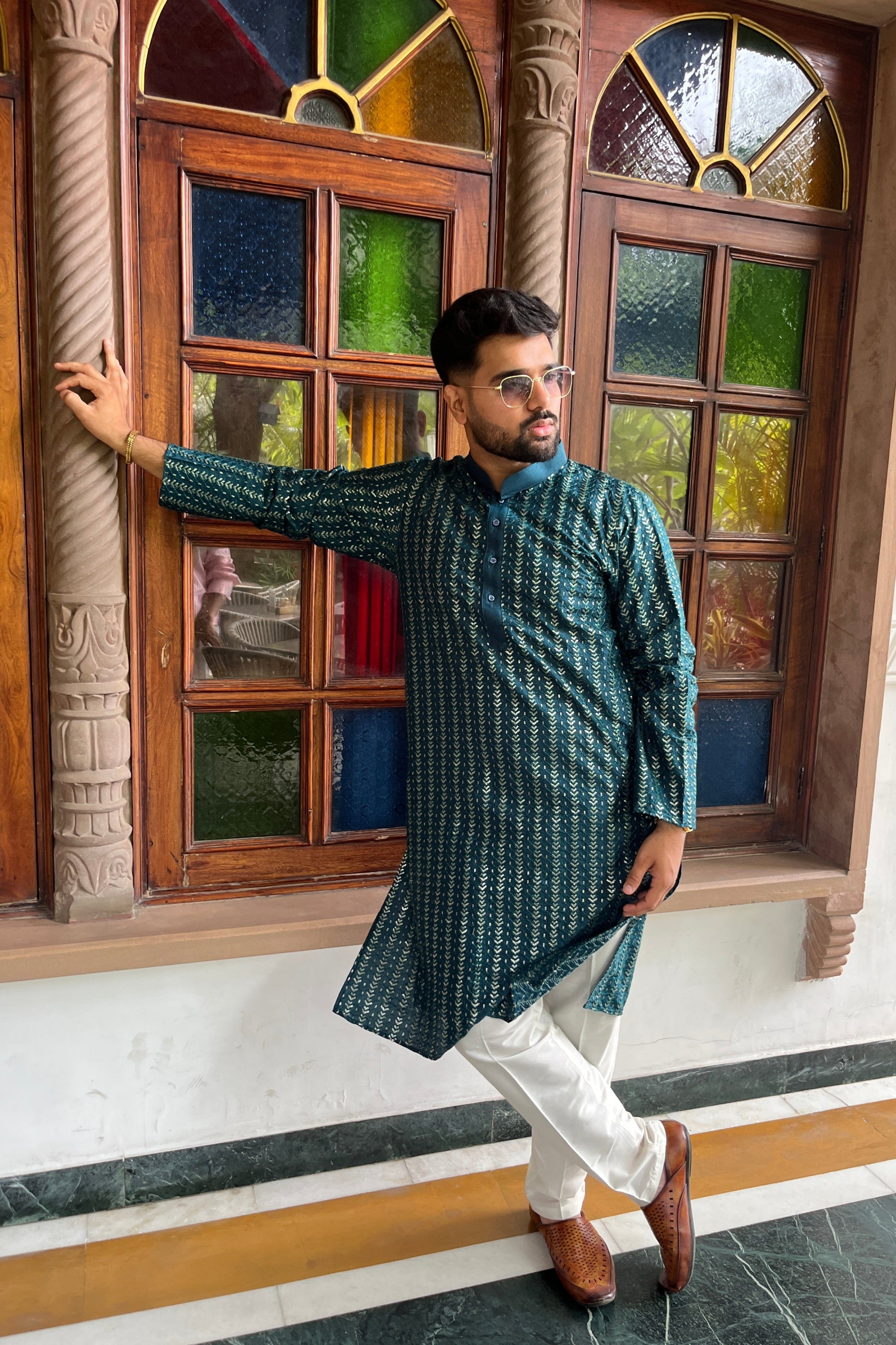 Men's Silk Threadwork Kurta & pants Set | groom or groomsmen outfit | kurta for festival and shaadi occasions