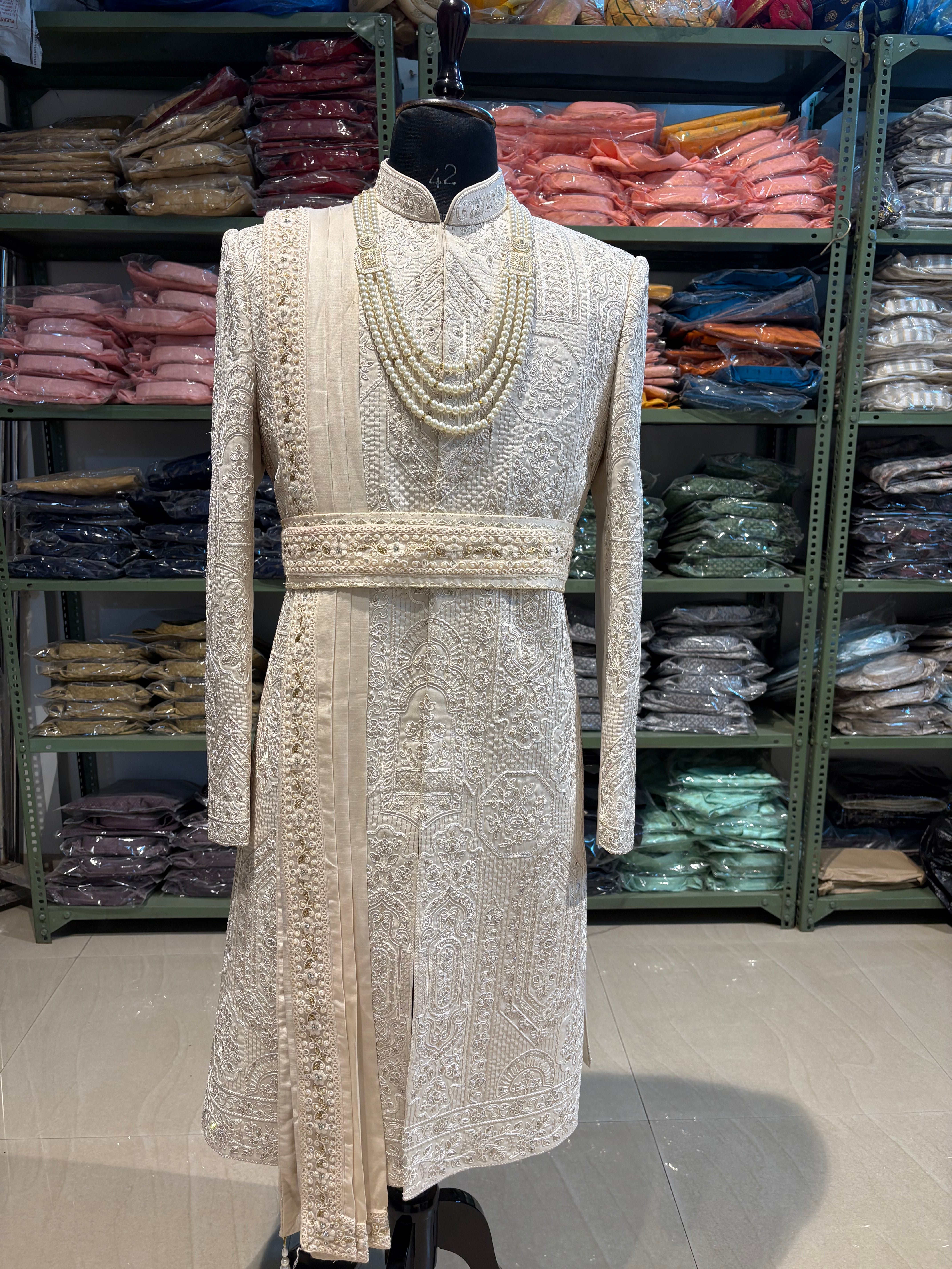 wedding Sherwani full set | groom and Groomsmen outfit | indian pakistani wedding sherwani with stole and necklace for men