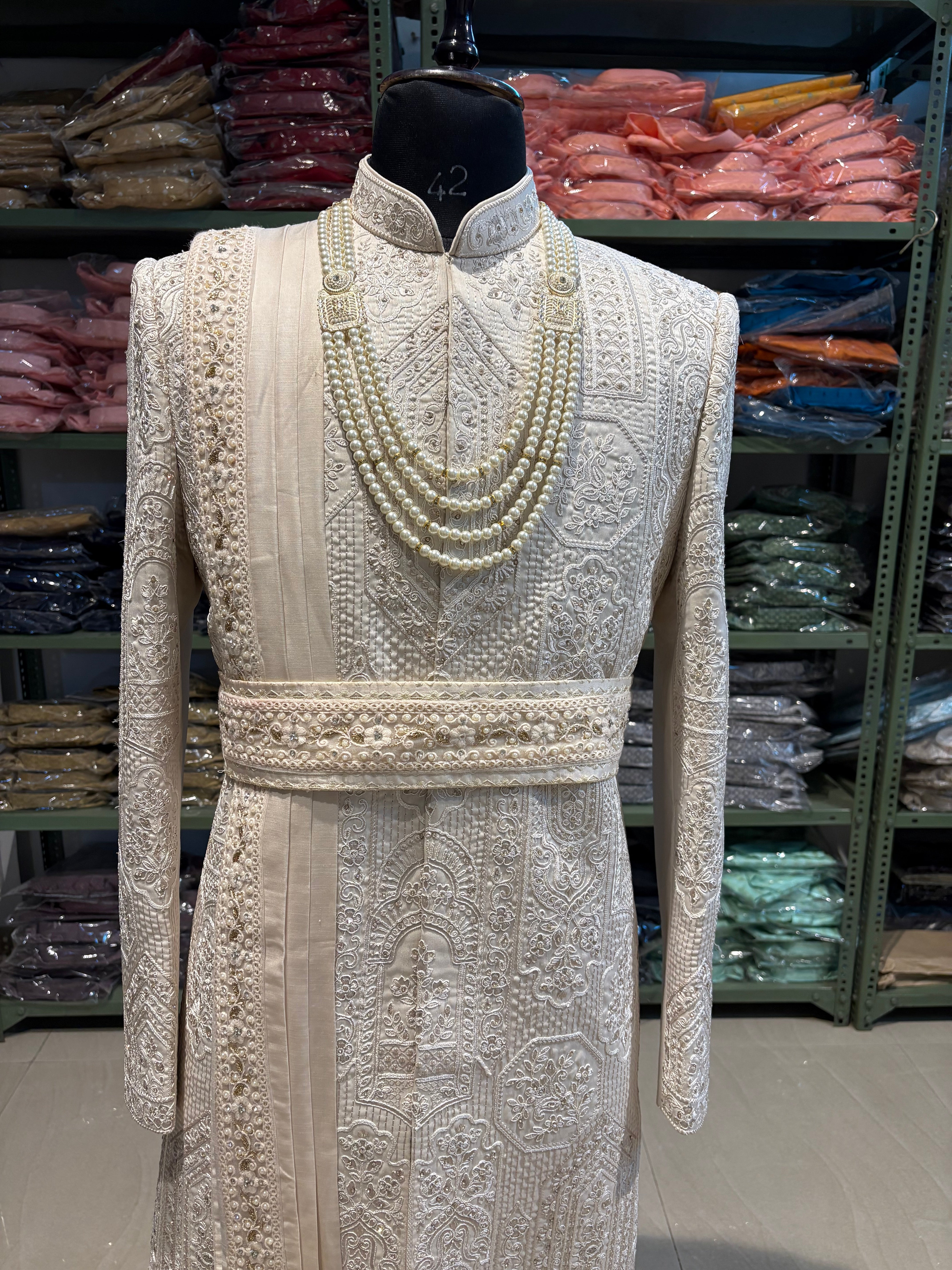 wedding Sherwani full set | groom and Groomsmen outfit | indian pakistani wedding sherwani with stole and necklace for men