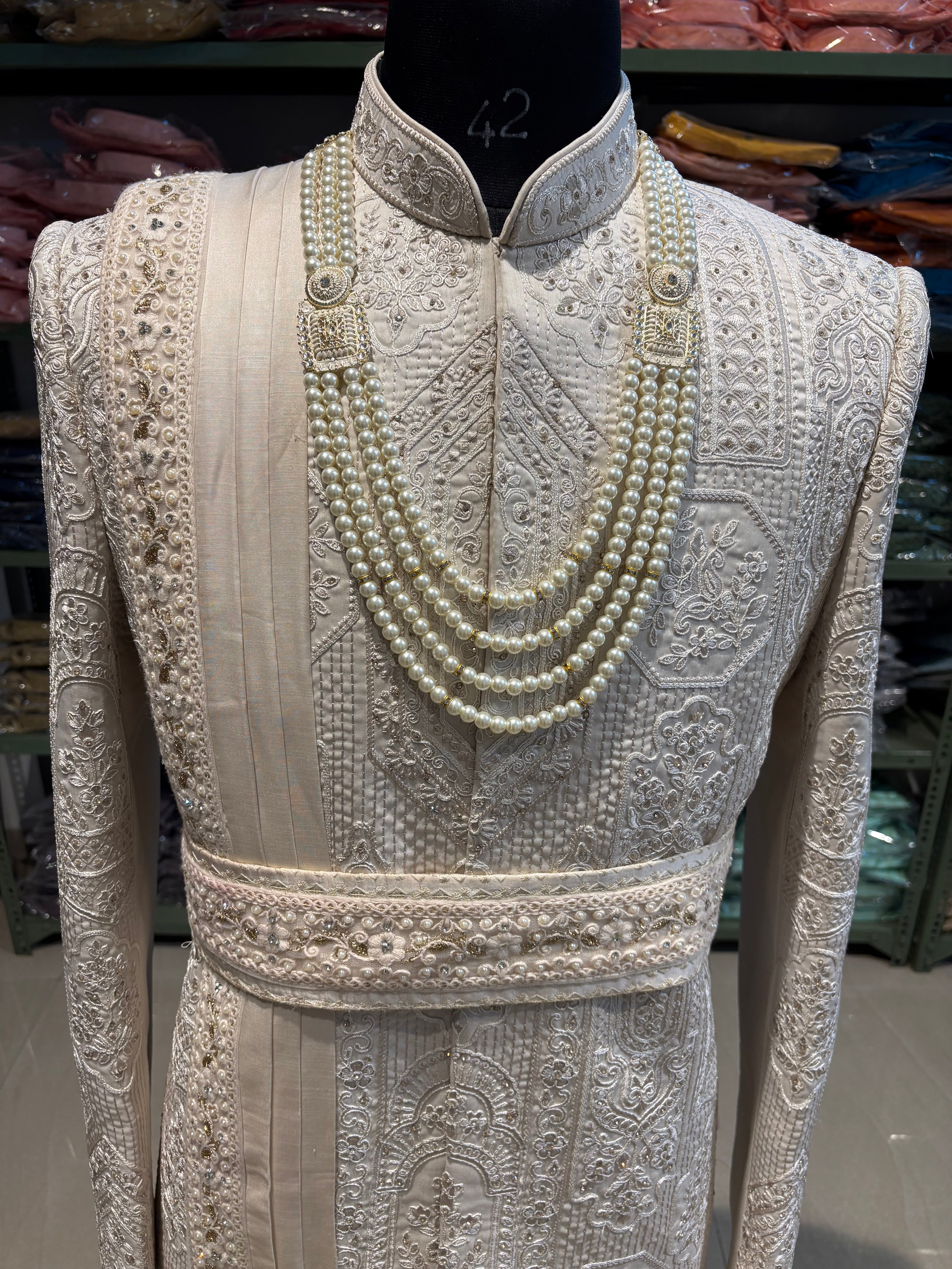 wedding Sherwani full set | groom and Groomsmen outfit | indian pakistani wedding sherwani with stole and necklace for men