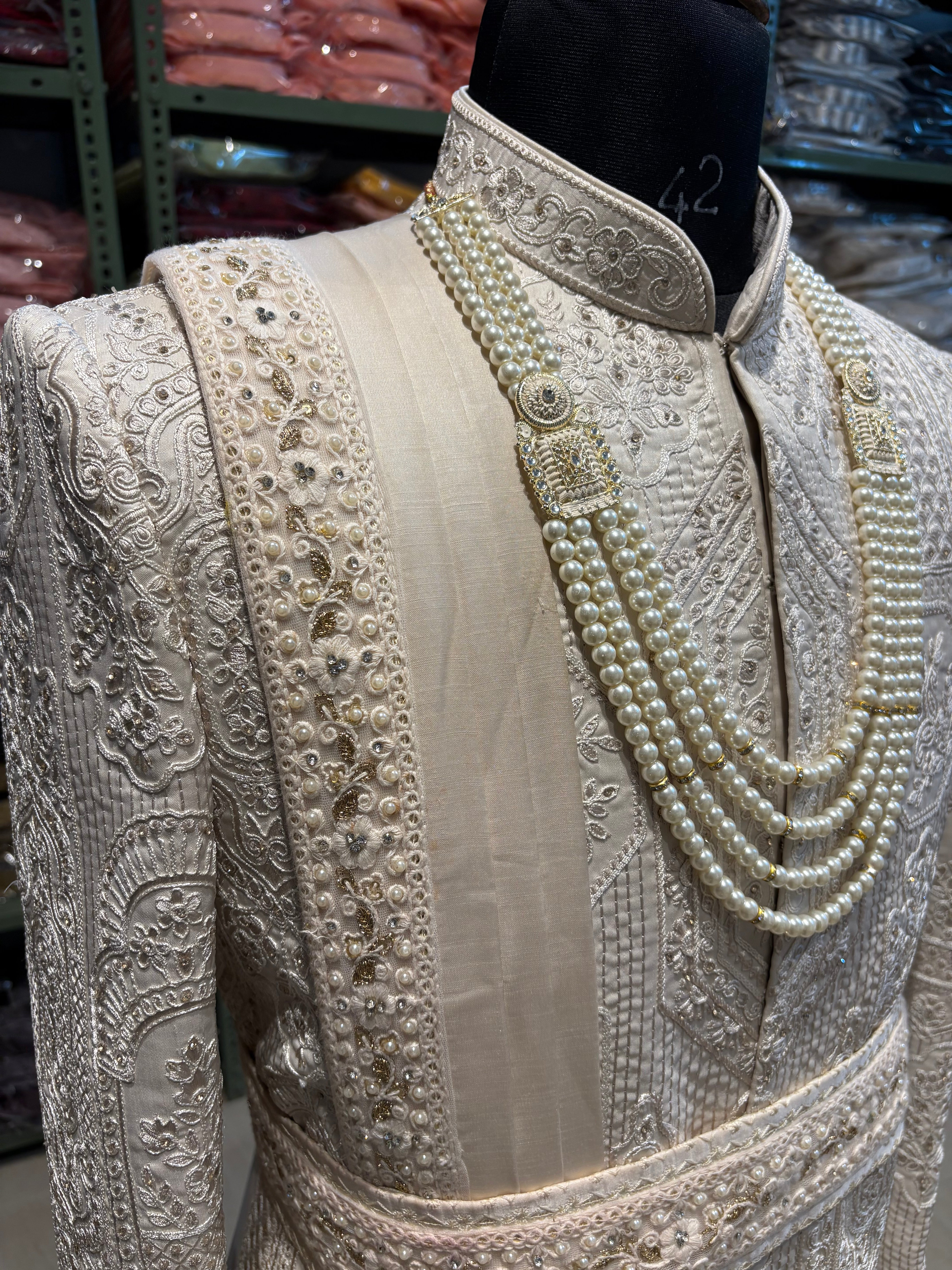 wedding Sherwani full set | groom and Groomsmen outfit | indian pakistani wedding sherwani with stole and necklace for men