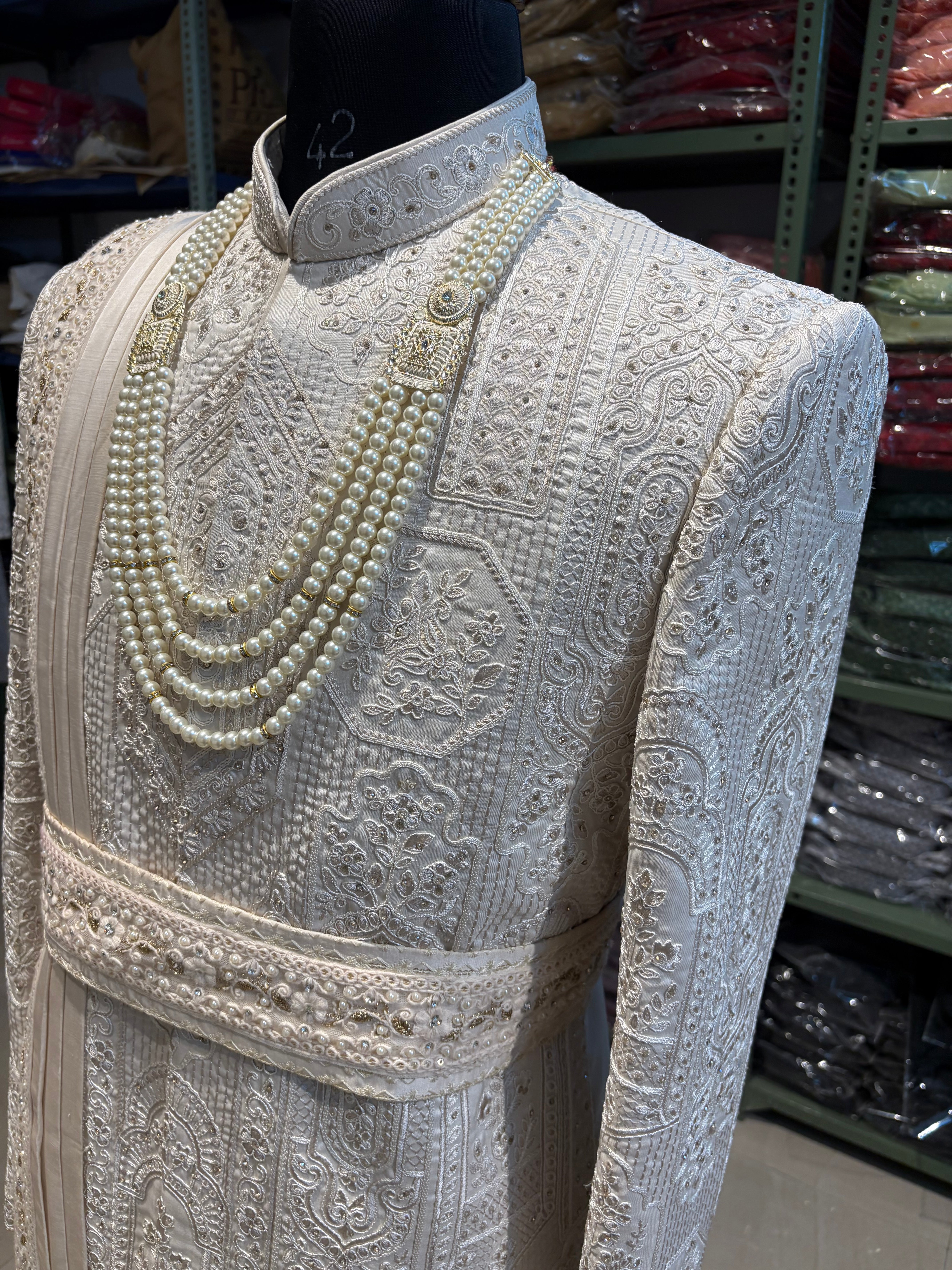 wedding Sherwani full set | groom and Groomsmen outfit | indian pakistani wedding sherwani with stole and necklace for men