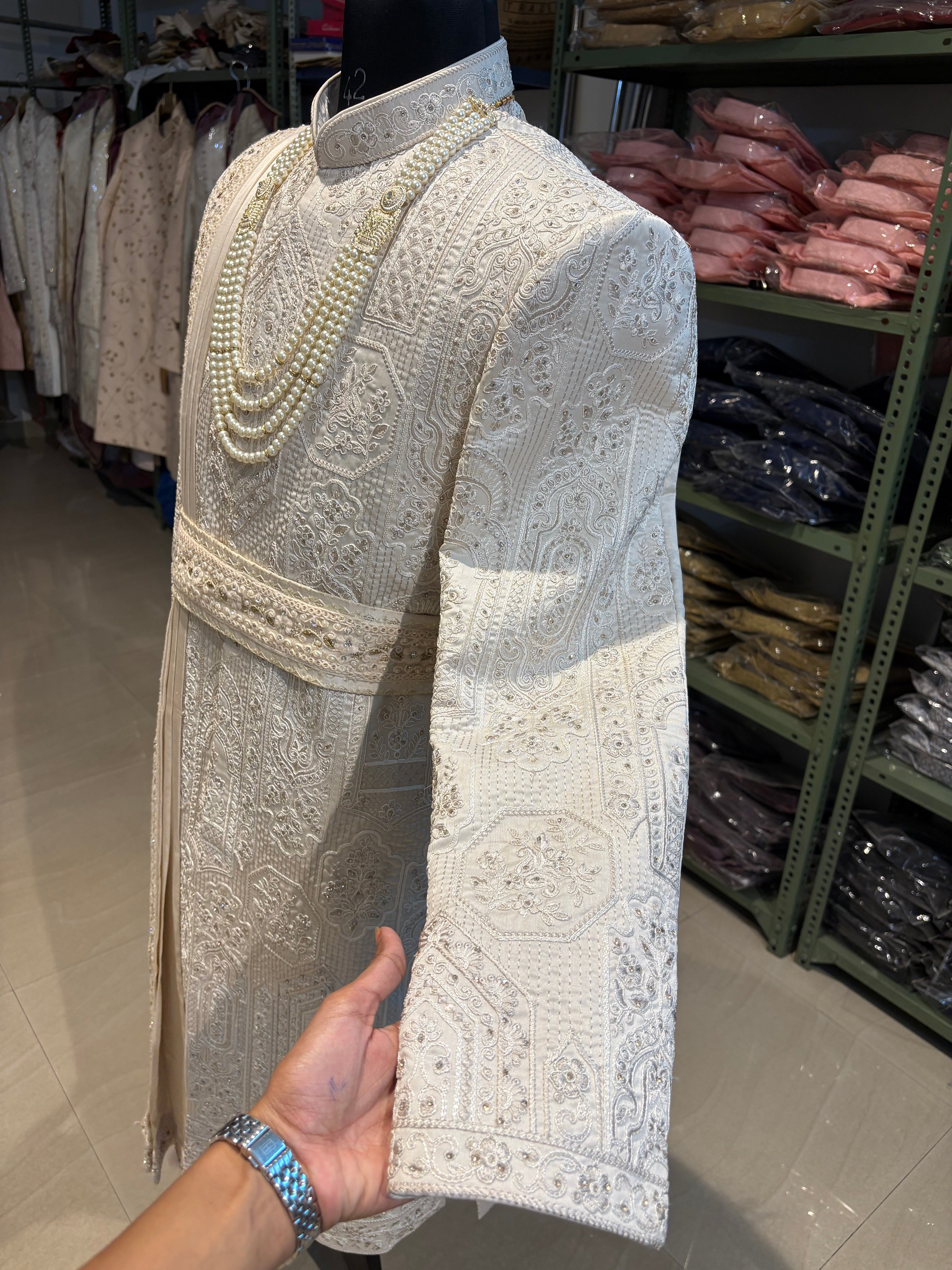 wedding Sherwani full set | groom and Groomsmen outfit | indian pakistani wedding sherwani with stole and necklace for men