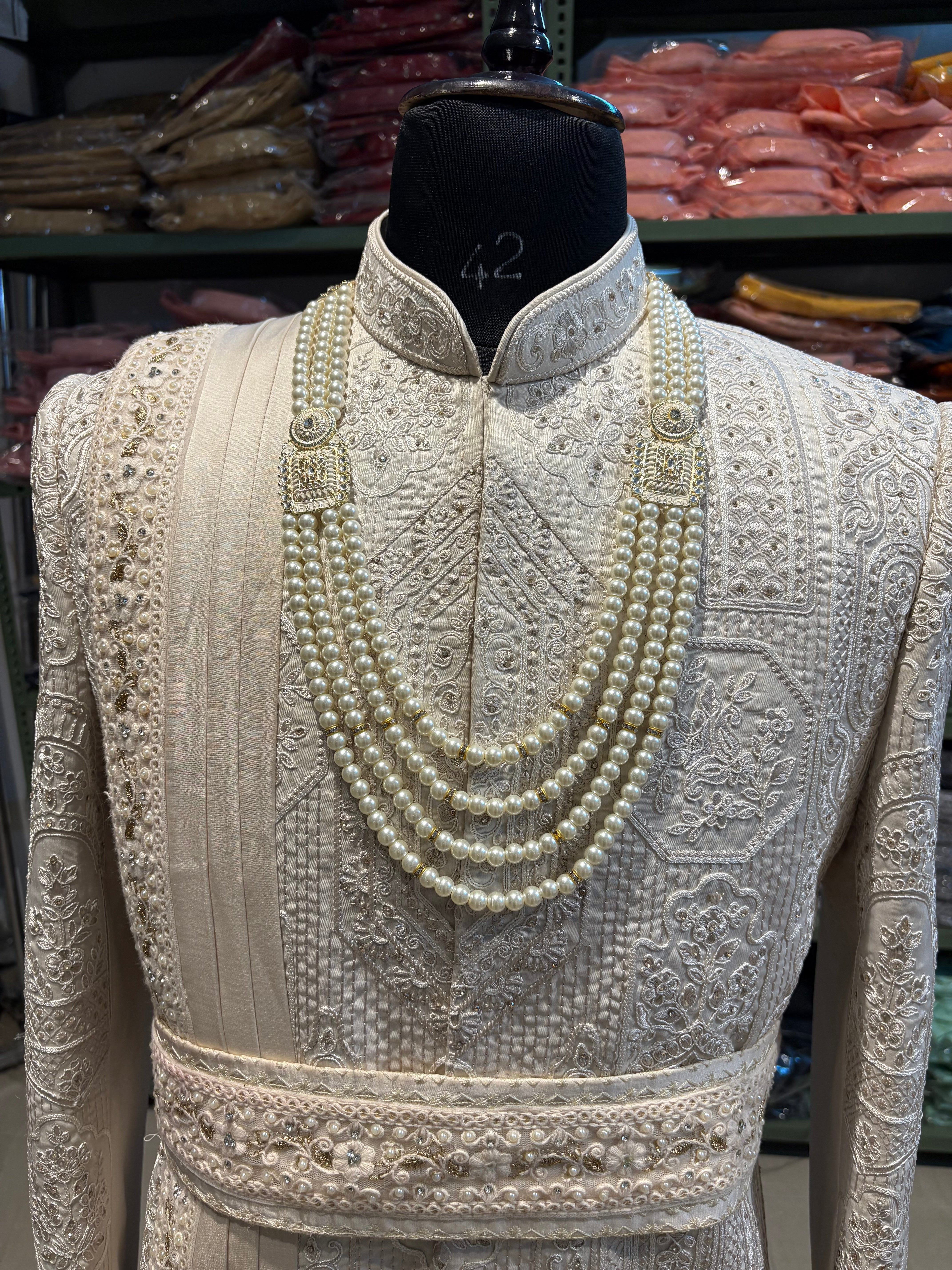 wedding Sherwani full set | groom and Groomsmen outfit | indian pakistani wedding sherwani with stole and necklace for men