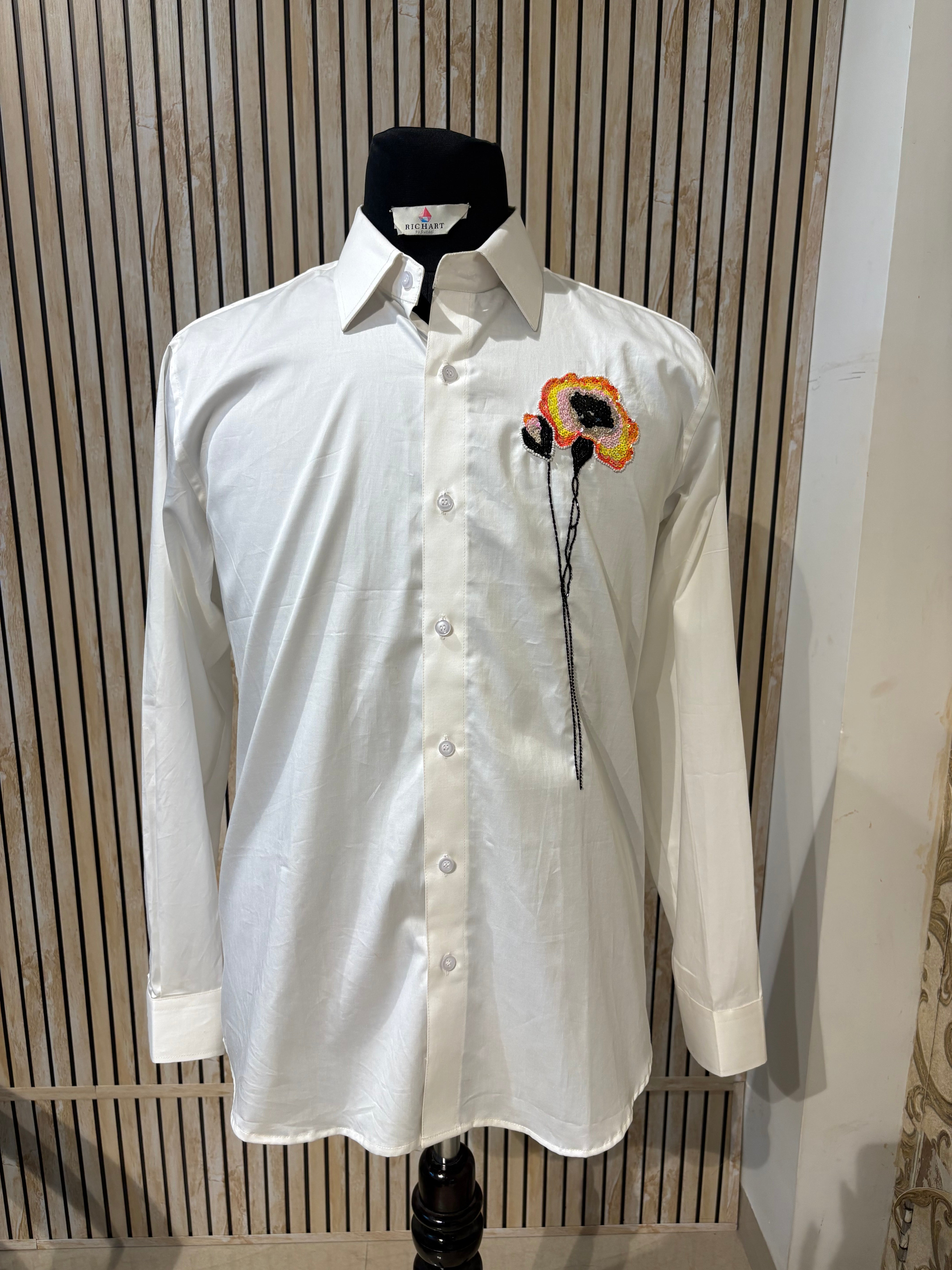 Handwork Shirt for Men | Giza Cotton | Slim Fit | Party, Sangeet, Cocktail & Wedding Guest Wear | RichArt by Suhani