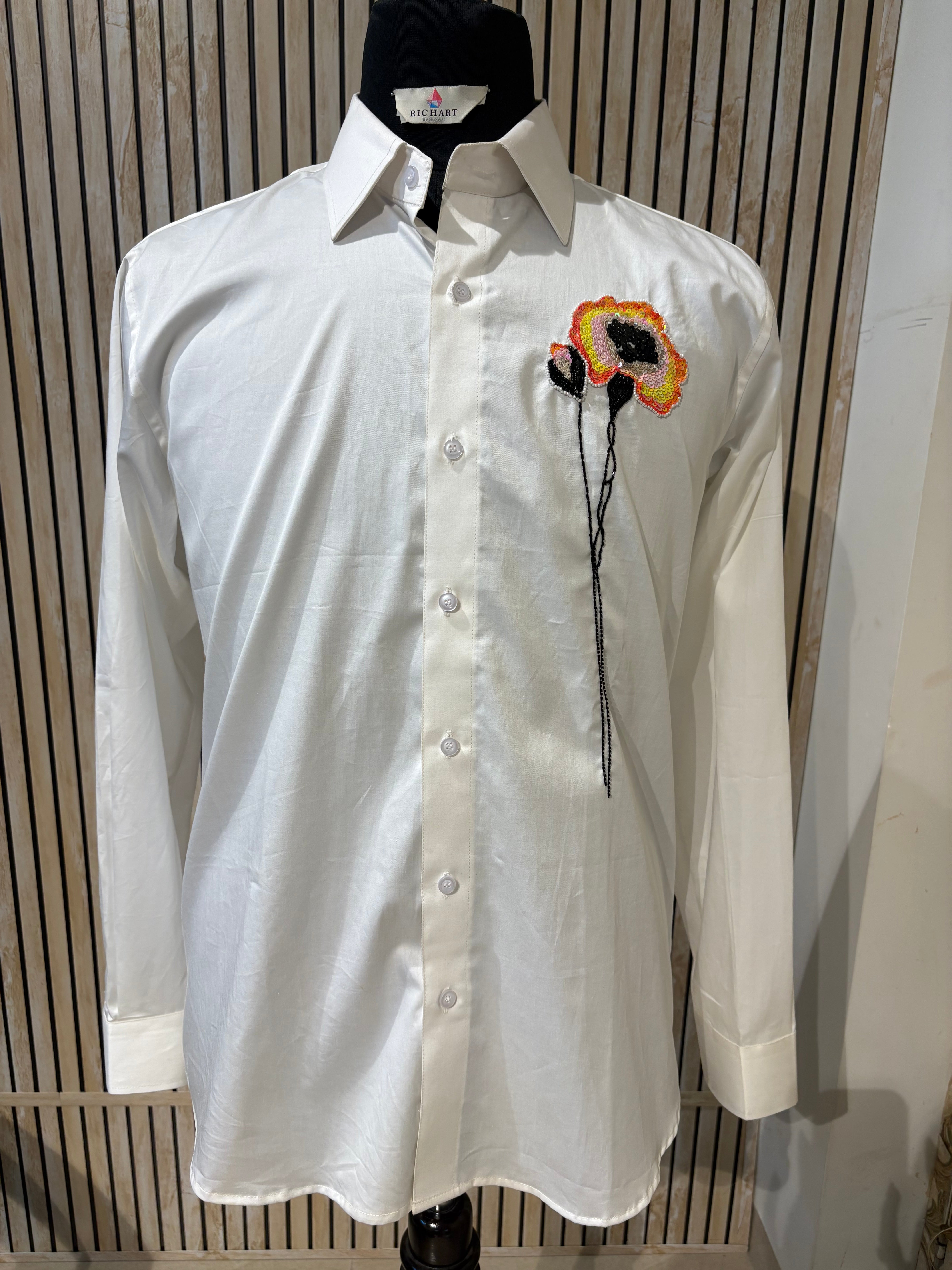 Handwork Shirt for Men | Giza Cotton | Slim Fit | Party, Sangeet, Cocktail & Wedding Guest Wear | RichArt by Suhani
