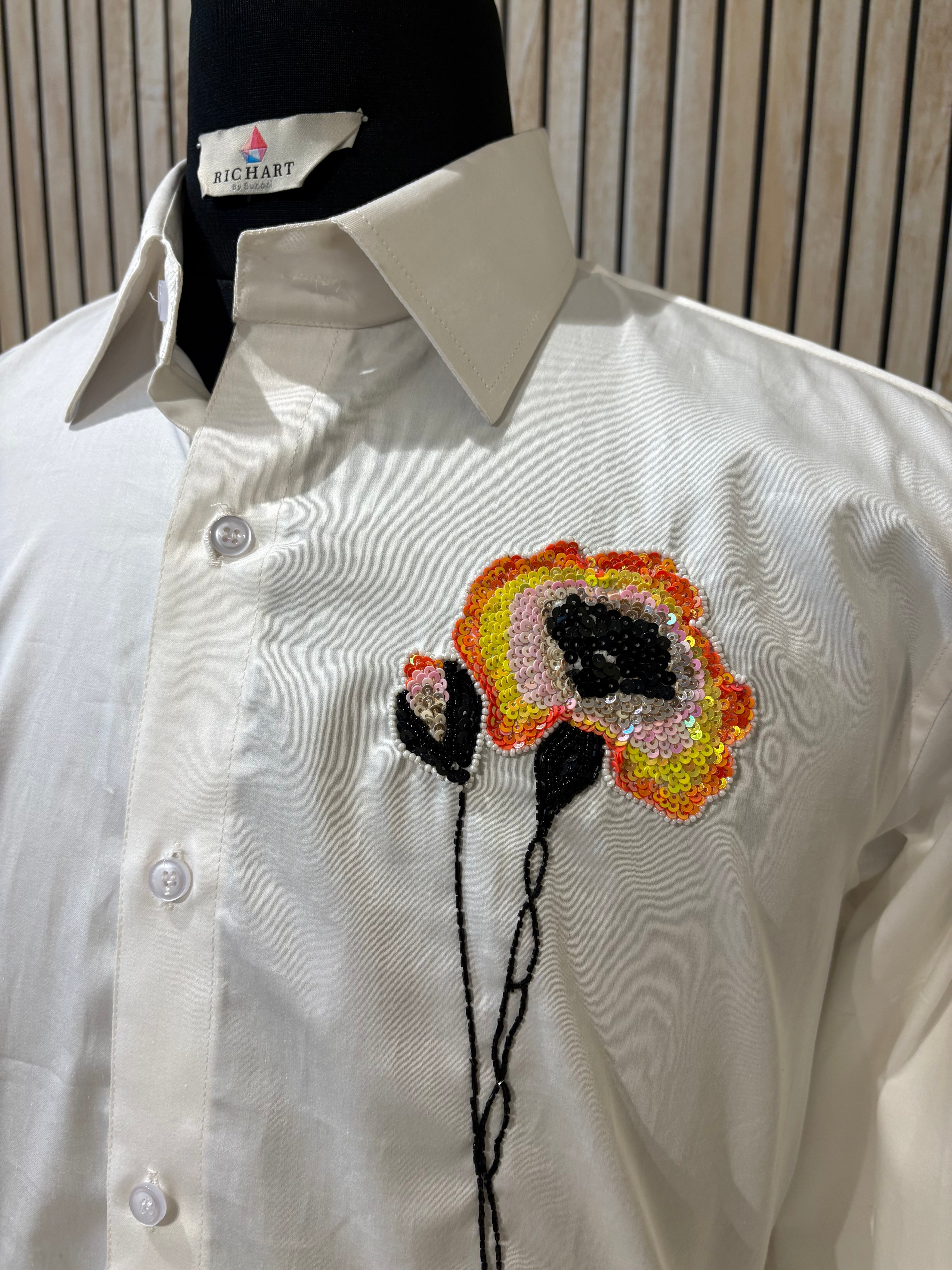 Handwork Shirt for Men | Giza Cotton | Slim Fit | Party, Sangeet, Cocktail & Wedding Guest Wear | RichArt by Suhani