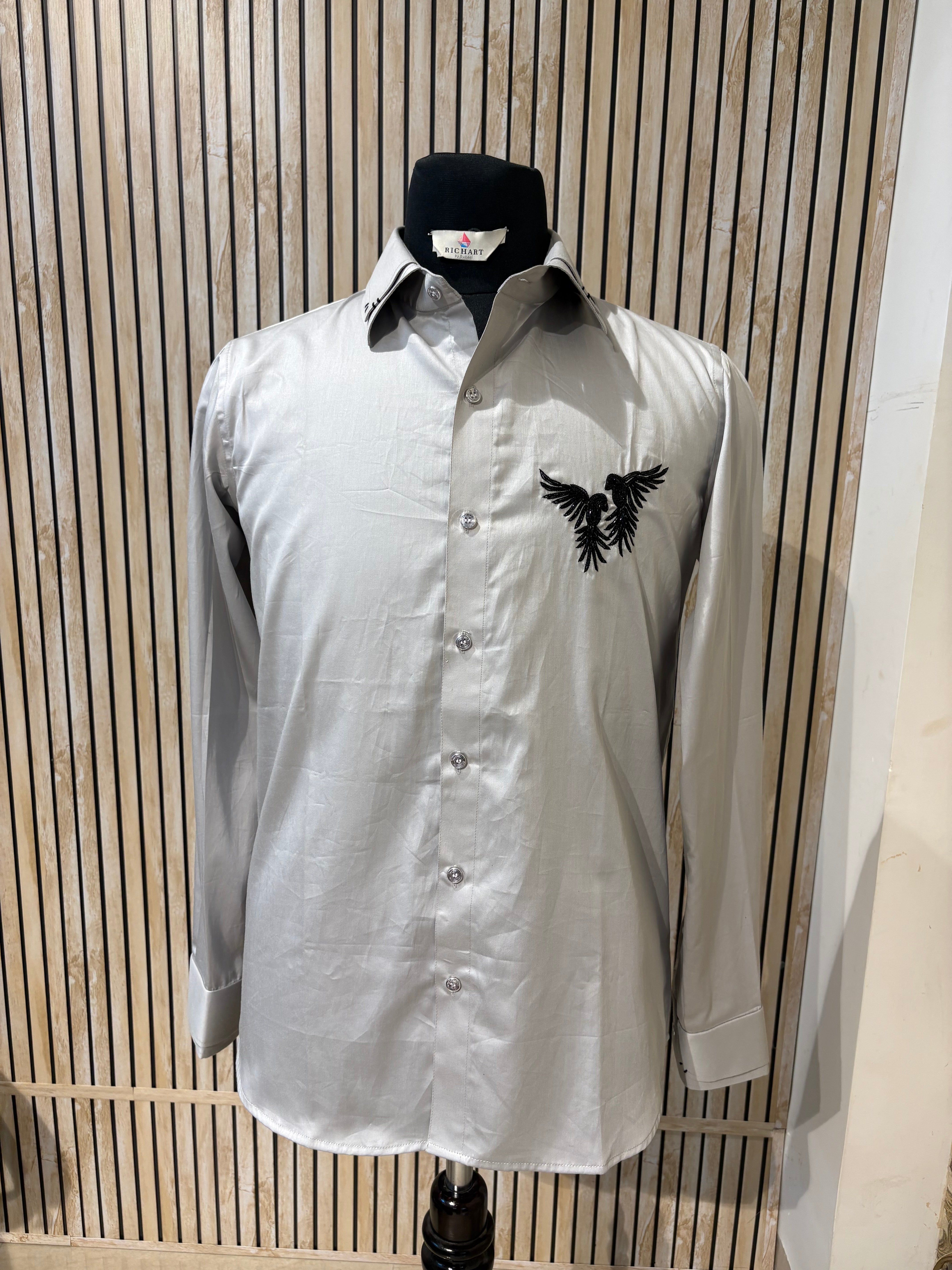 Handwork Shirt for Men | Giza Cotton | Slim Fit | Party, Sangeet, Cocktail & Wedding Guest Wear | RichArt by Suhani