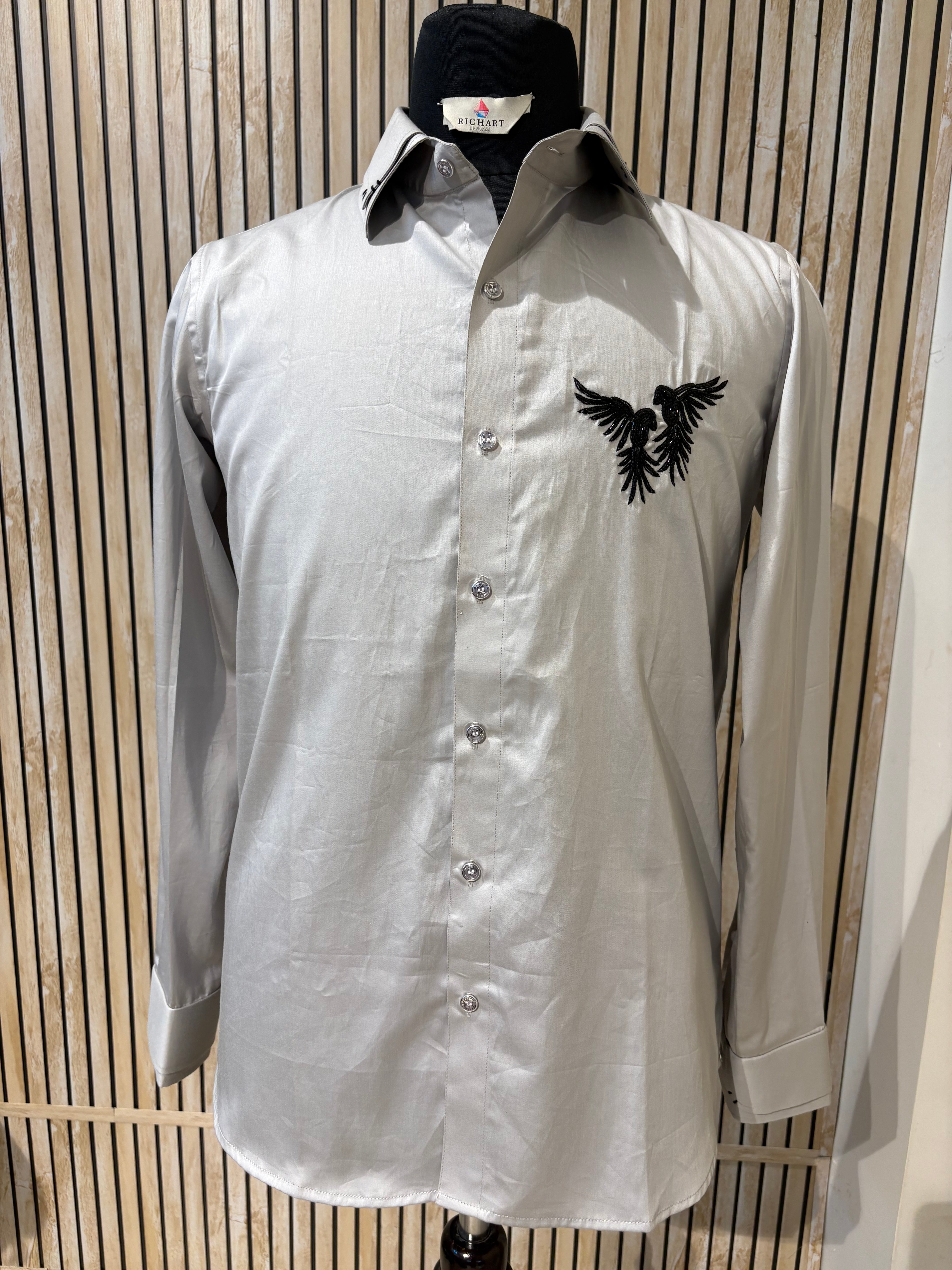 Handwork Shirt for Men | Giza Cotton | Slim Fit | Party, Sangeet, Cocktail & Wedding Guest Wear | RichArt by Suhani