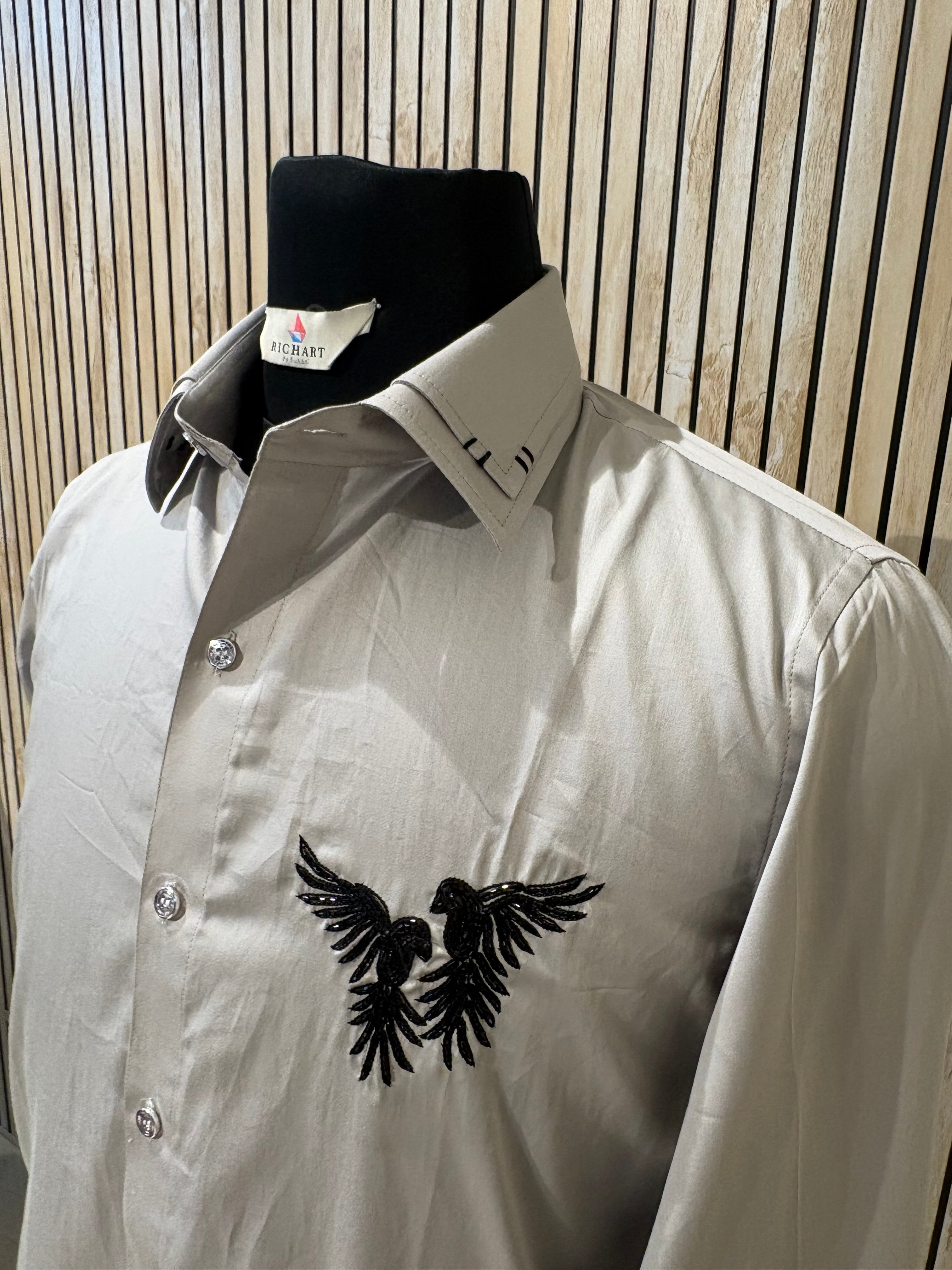 Handwork Shirt for Men | Giza Cotton | Slim Fit | Party, Sangeet, Cocktail & Wedding Guest Wear | RichArt by Suhani