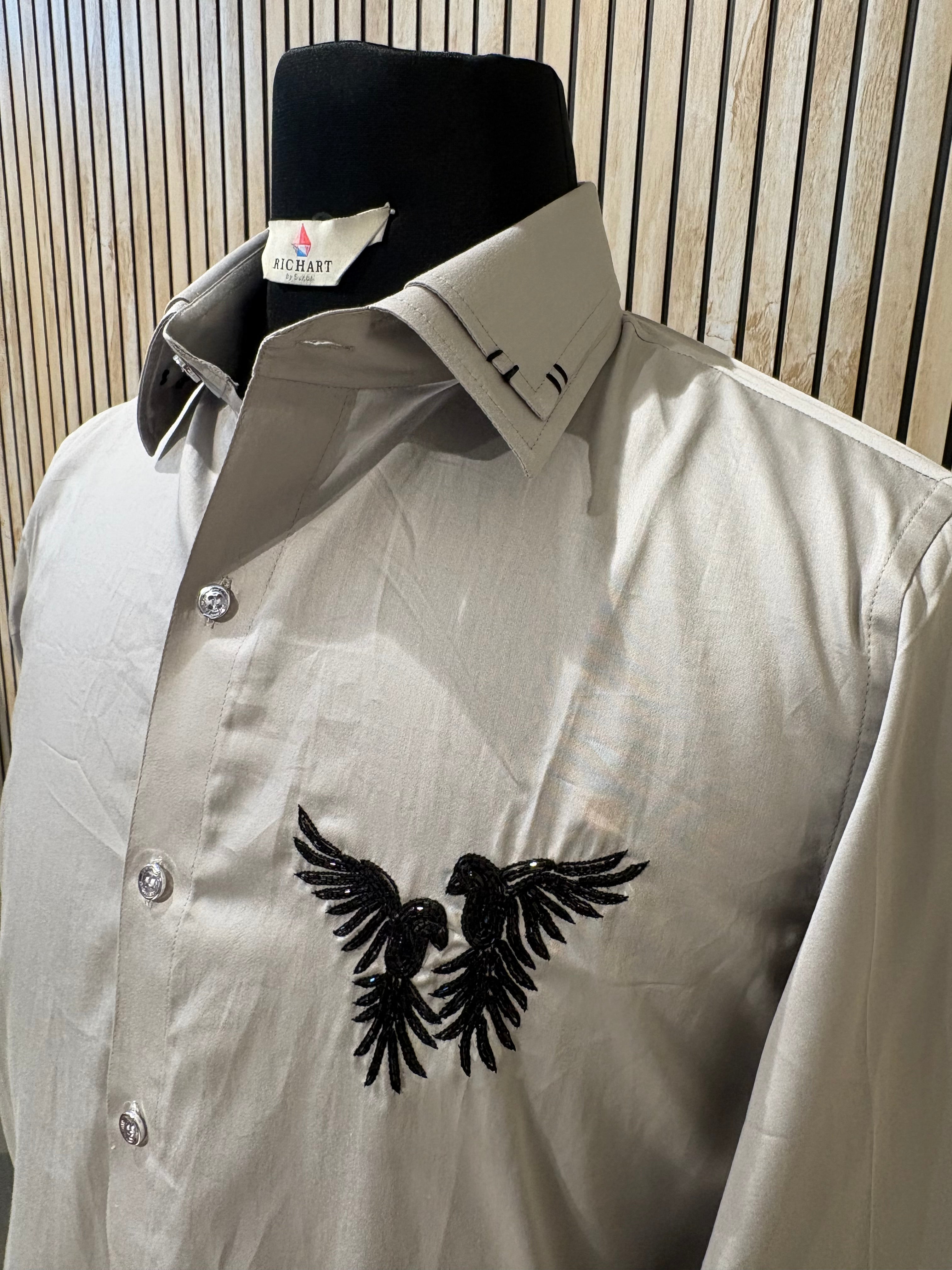 Handwork Shirt for Men | Giza Cotton | Slim Fit | Party, Sangeet, Cocktail & Wedding Guest Wear | RichArt by Suhani