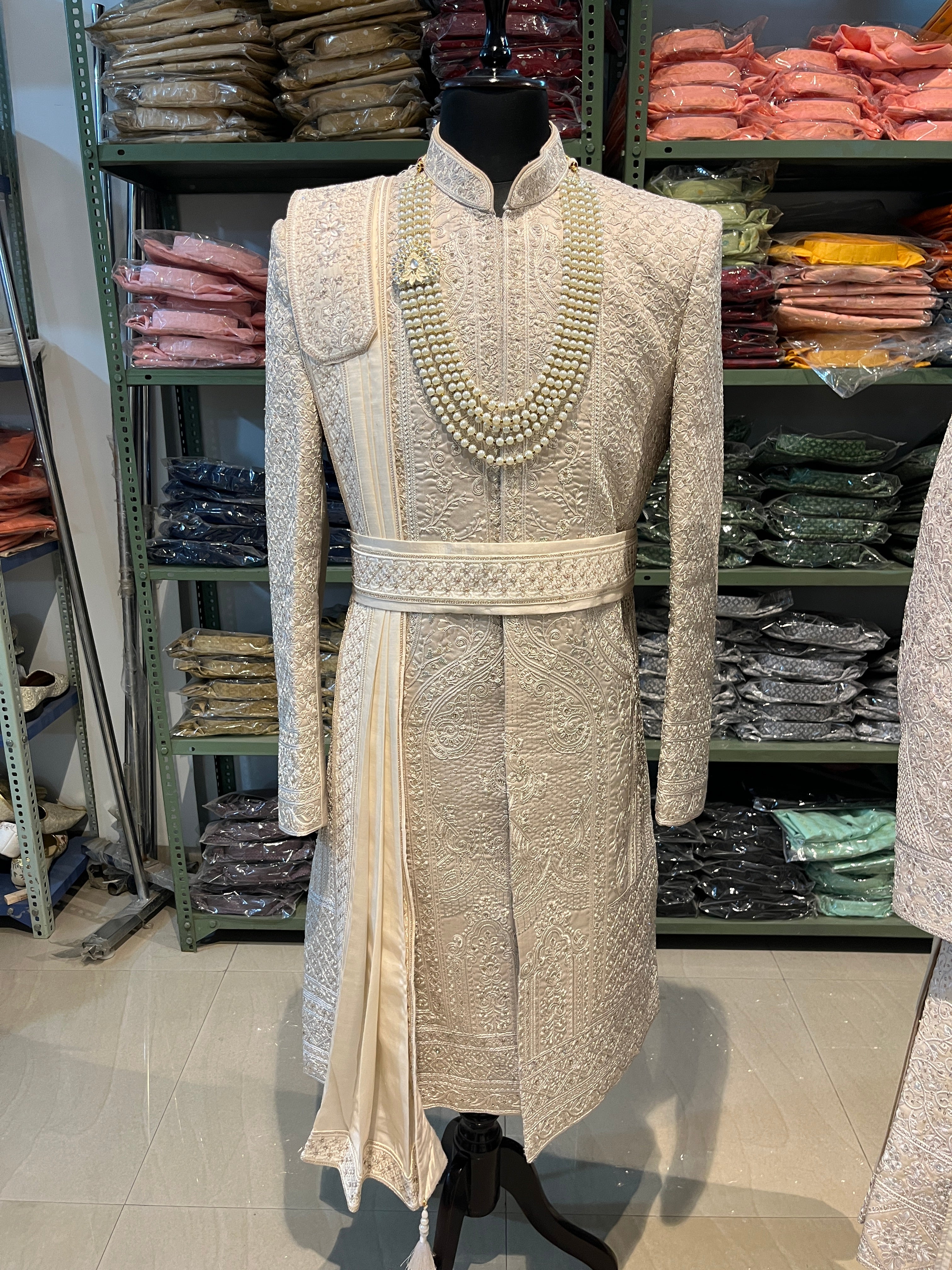 wedding Sherwani full set | groom and Groomsmen outfit | indian pakistani wedding sherwani with stole and necklace for men