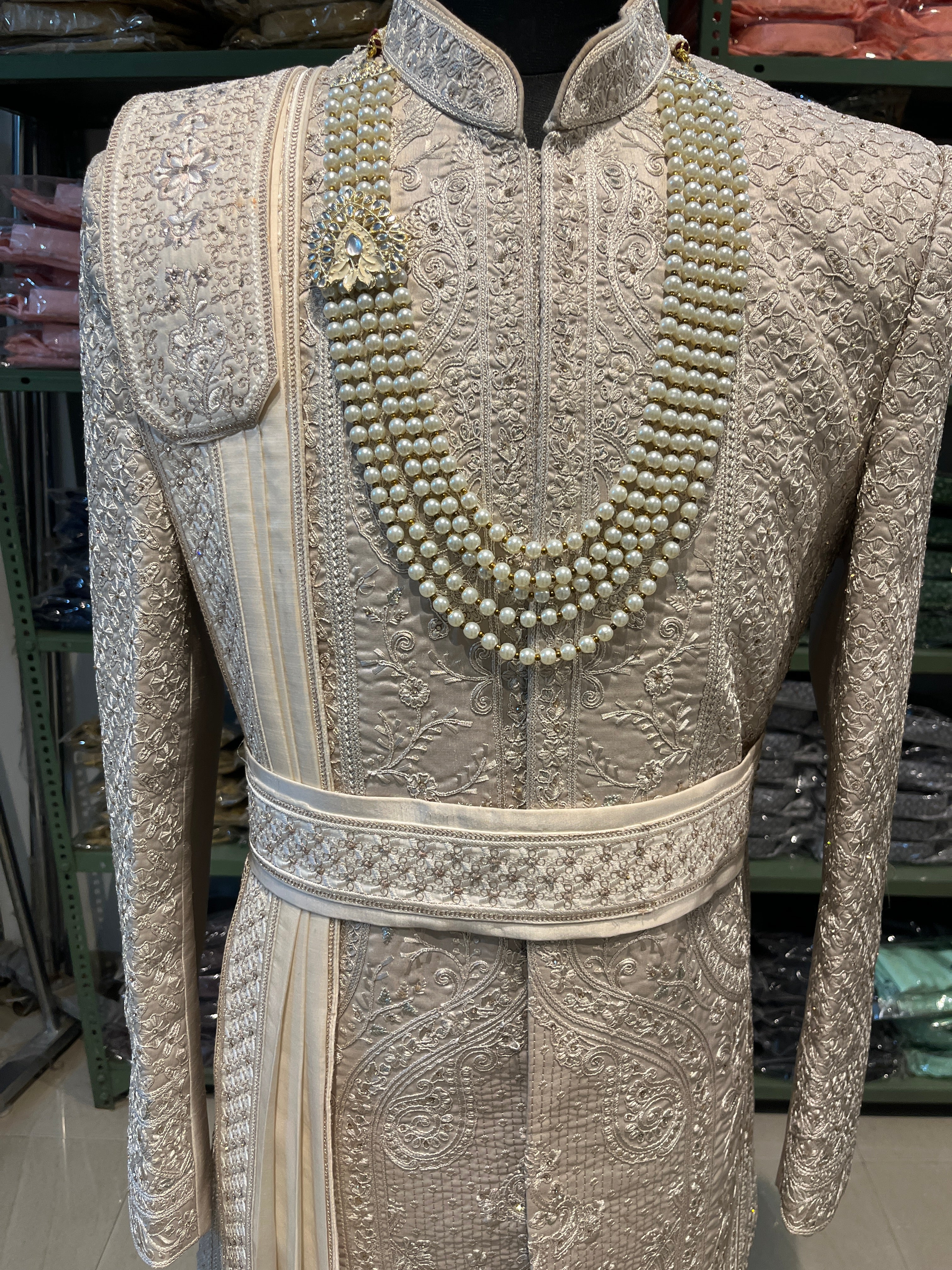 wedding Sherwani full set | groom and Groomsmen outfit | indian pakistani wedding sherwani with stole and necklace for men