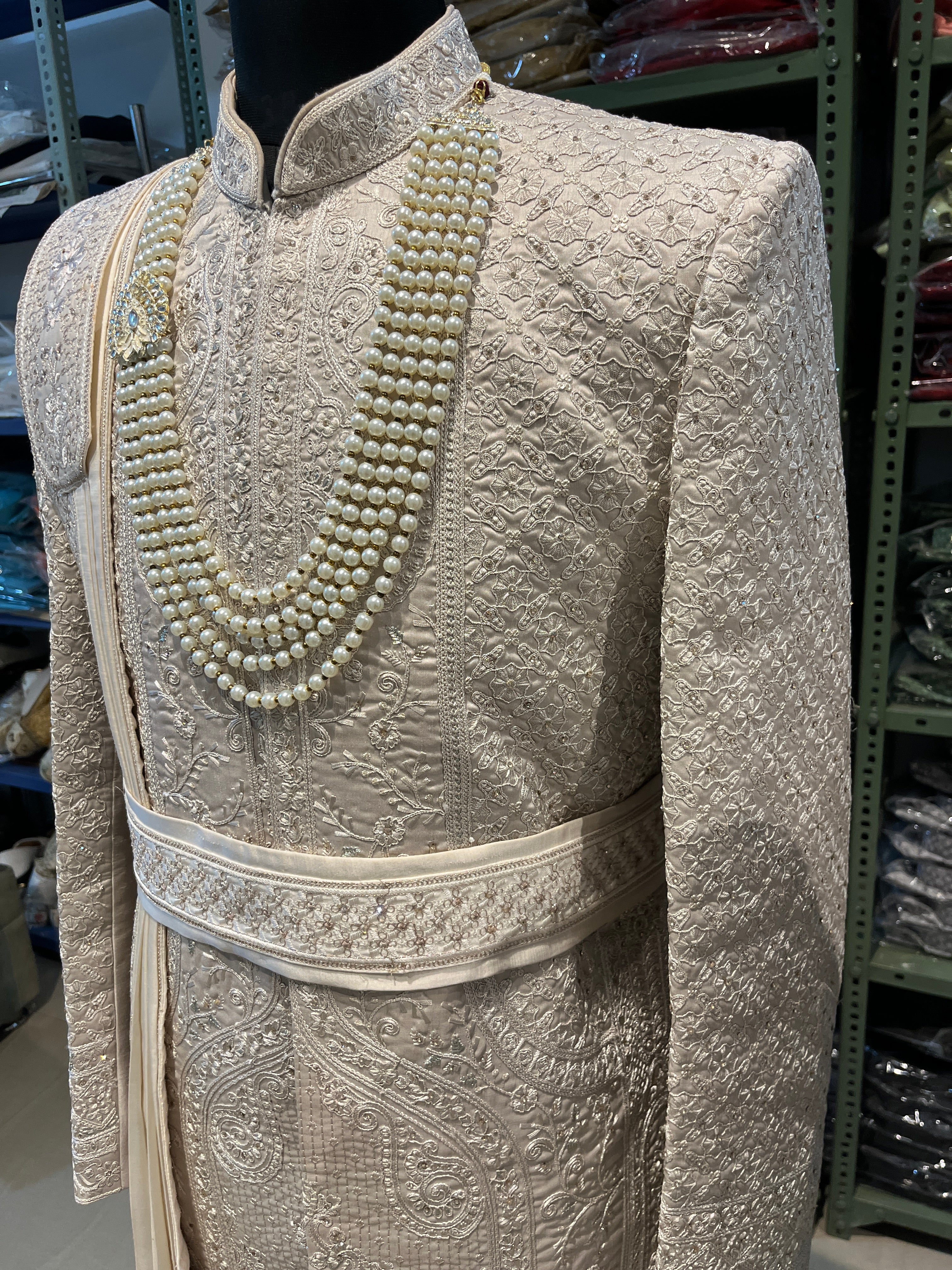 wedding Sherwani full set | groom and Groomsmen outfit | indian pakistani wedding sherwani with stole and necklace for men