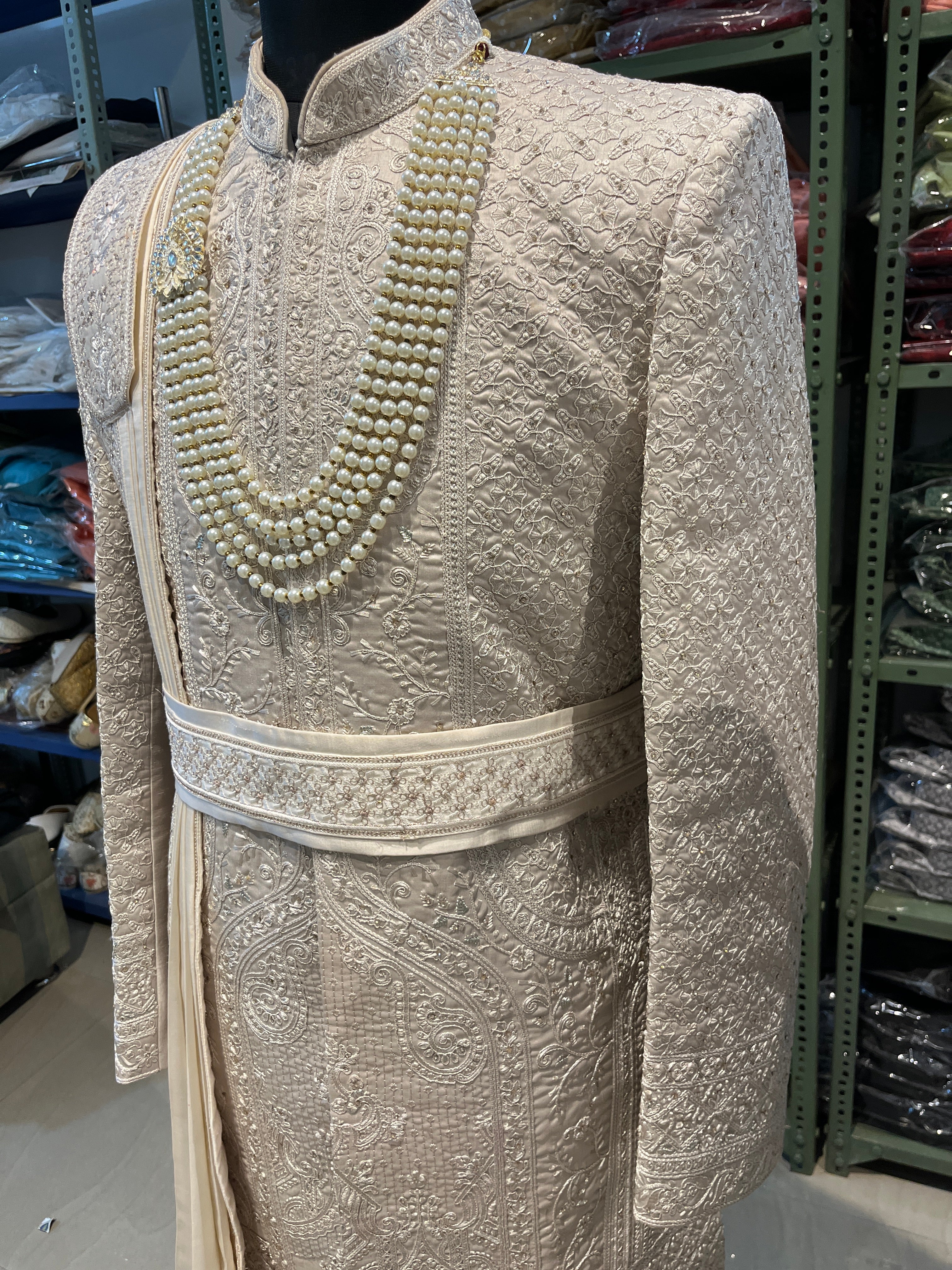 wedding Sherwani full set | groom and Groomsmen outfit | indian pakistani wedding sherwani with stole and necklace for men