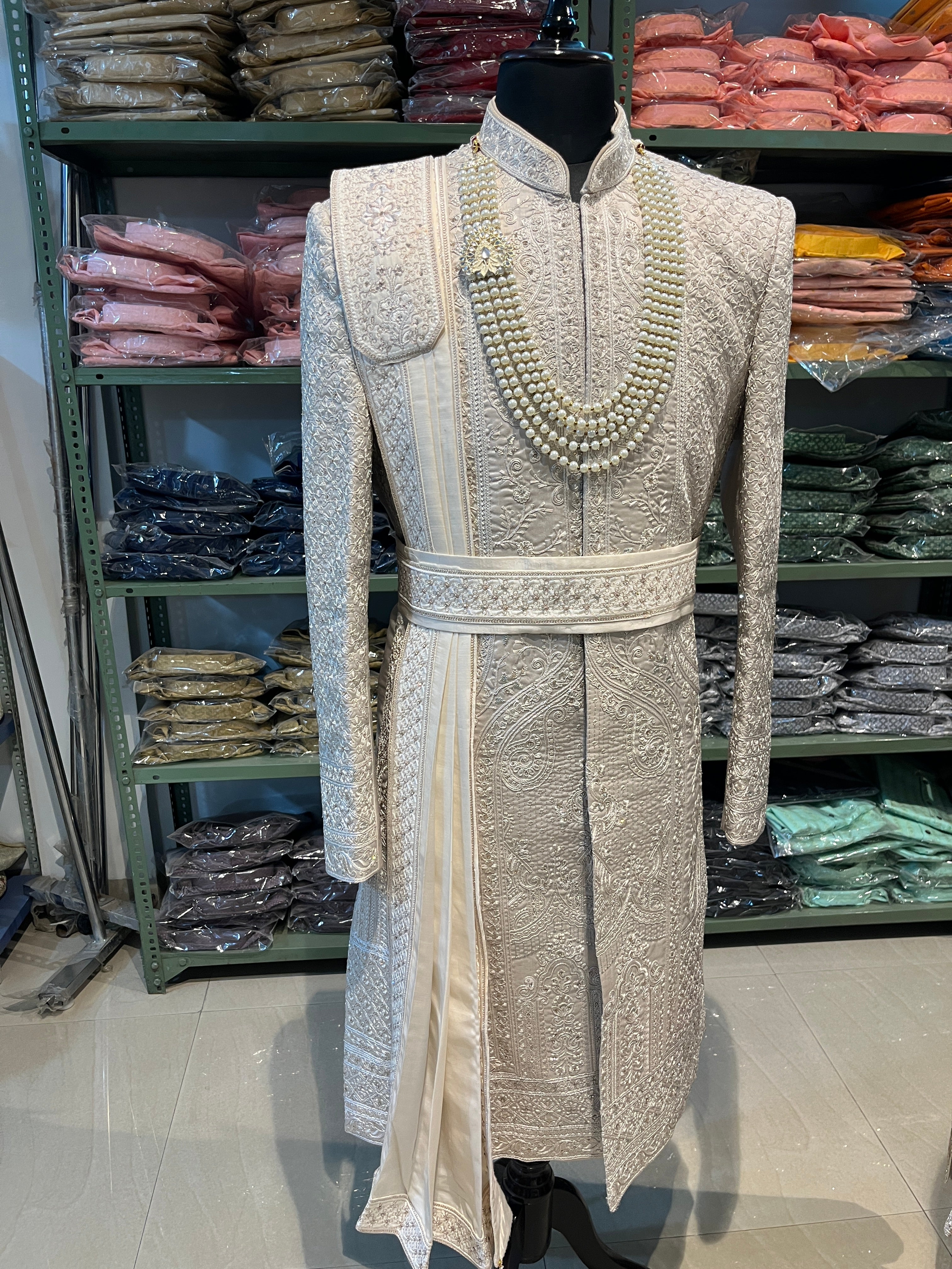 wedding Sherwani full set | groom and Groomsmen outfit | indian pakistani wedding sherwani with stole and necklace for men