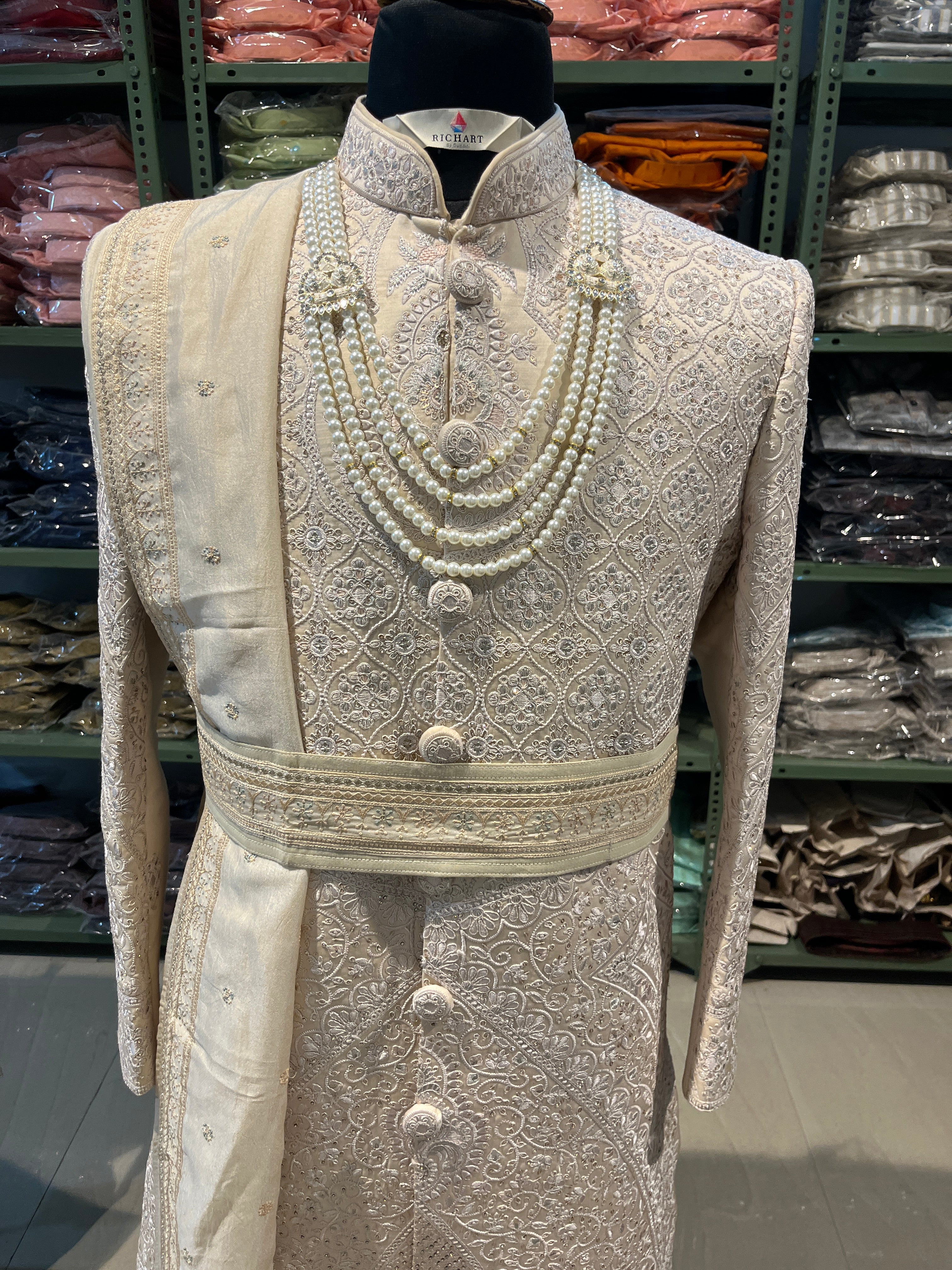 wedding Sherwani full set | groom and Groomsmen outfit | indian pakistani wedding sherwani with stole and necklace for men