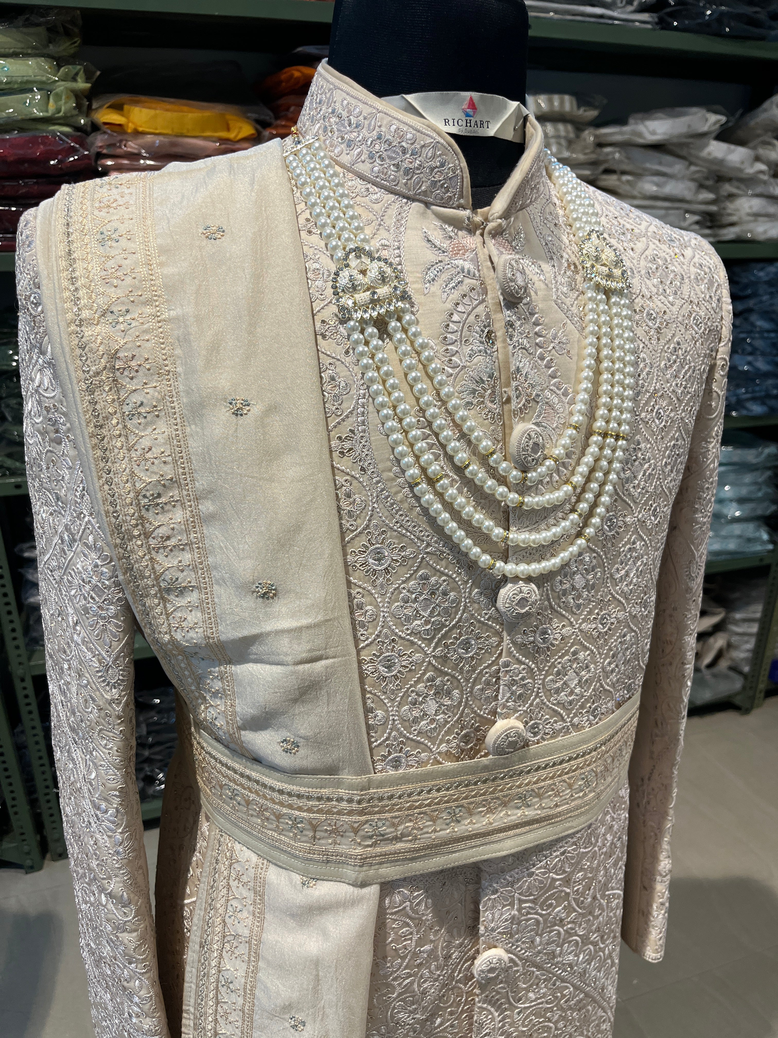 wedding Sherwani full set | groom and Groomsmen outfit | indian pakistani wedding sherwani with stole and necklace for men