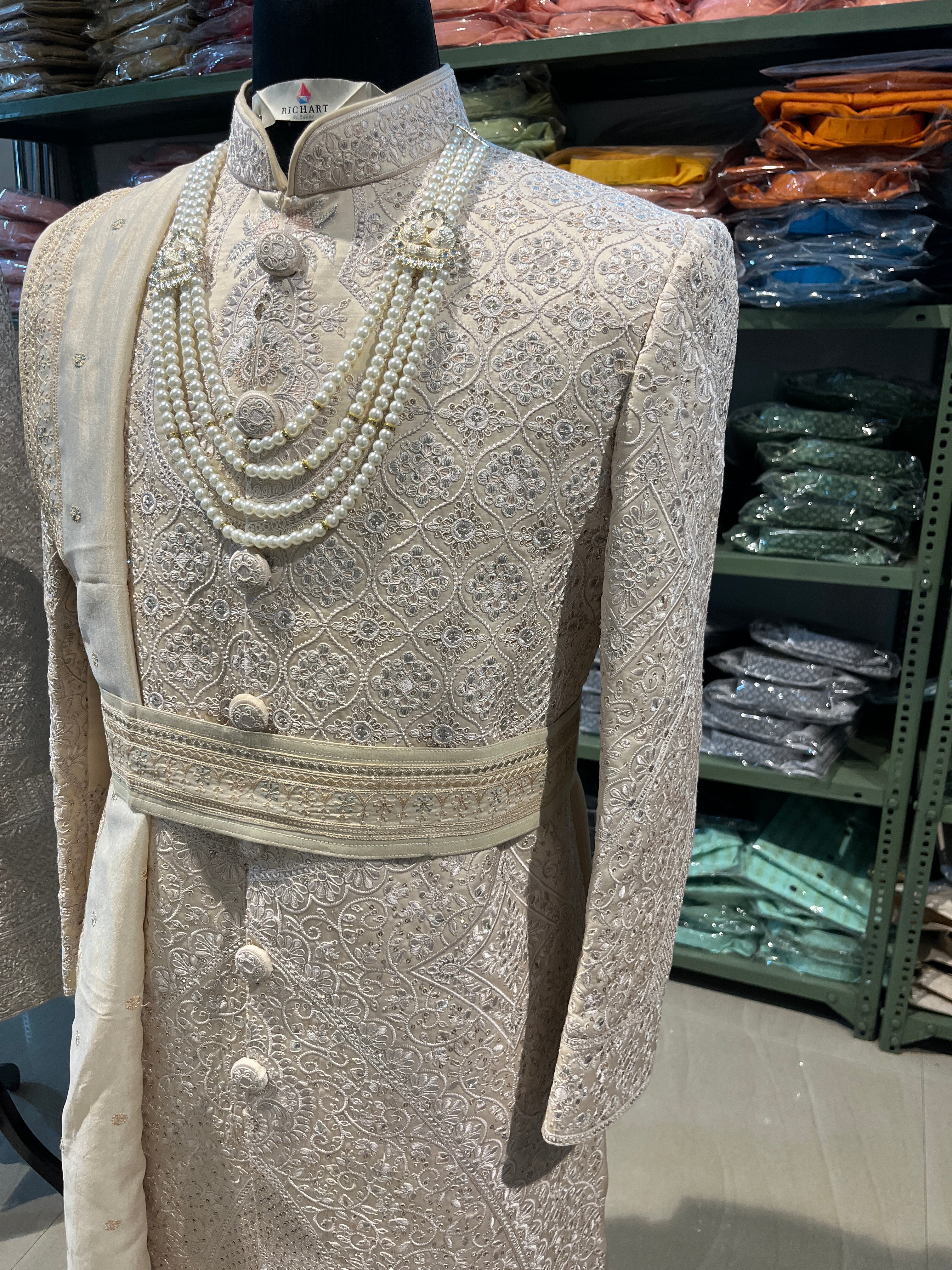 wedding Sherwani full set | groom and Groomsmen outfit | indian pakistani wedding sherwani with stole and necklace for men