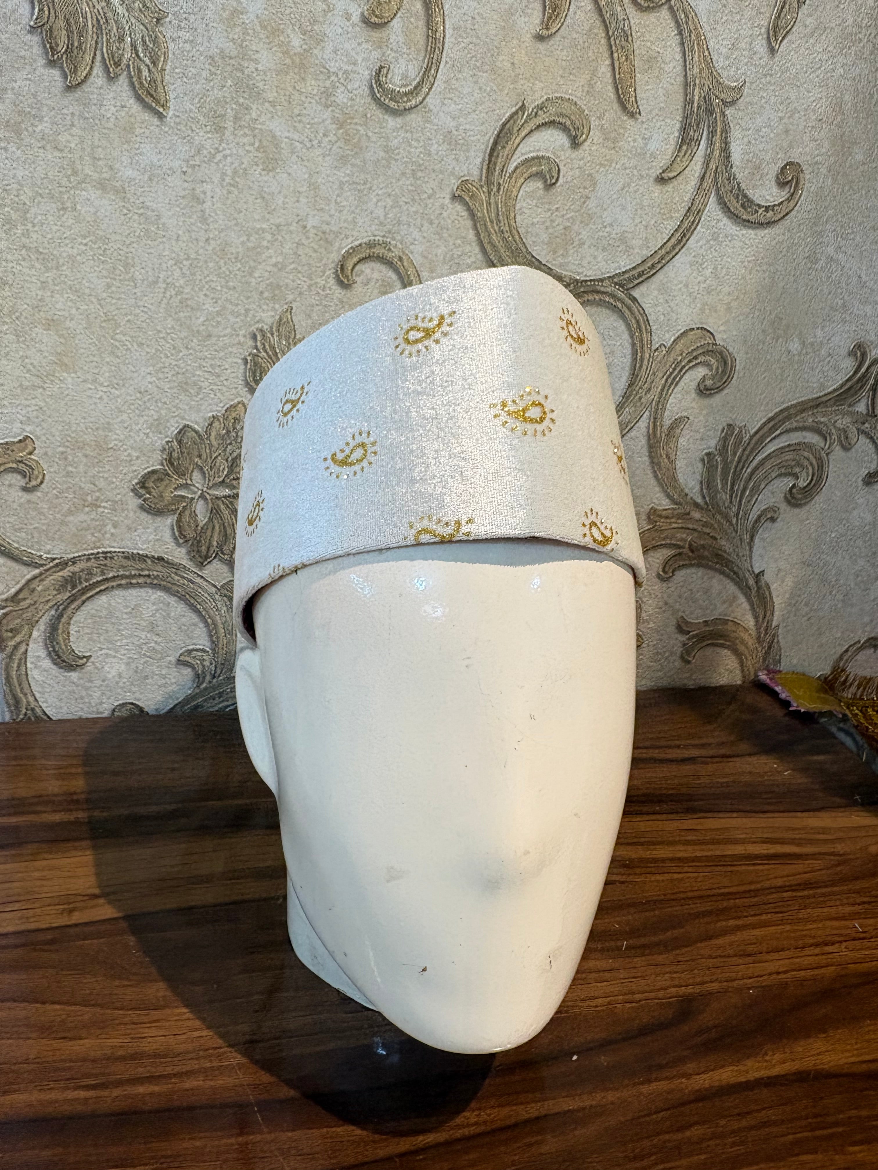 Premium Peshawari / Rampuri Topi (Kufi Cap) – Muslim Prayer Hat for Namaz & Eid – Bold Vine Pattern Design