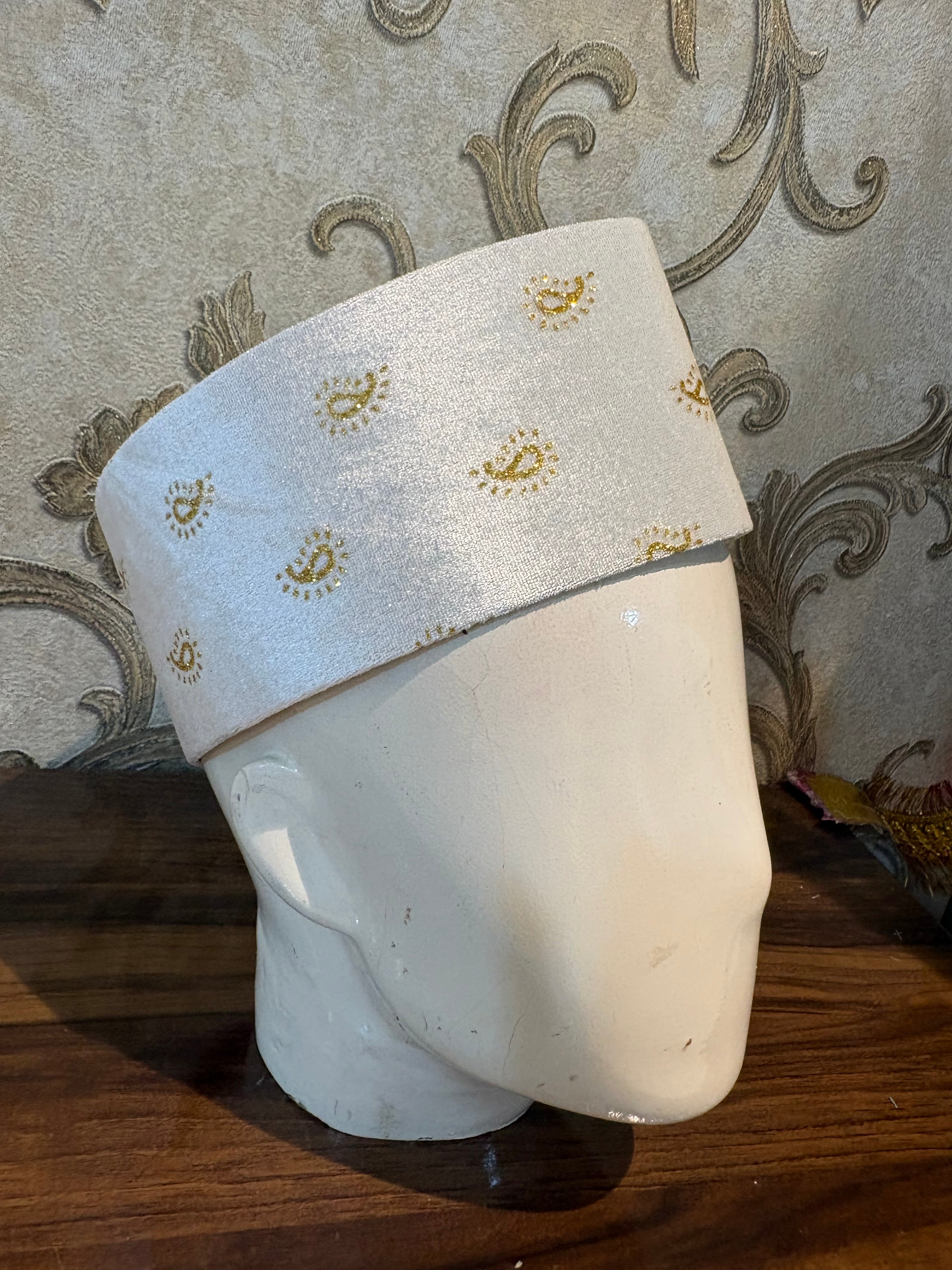 Premium Peshawari / Rampuri Topi (Kufi Cap) – Muslim Prayer Hat for Namaz & Eid – Bold Vine Pattern Design