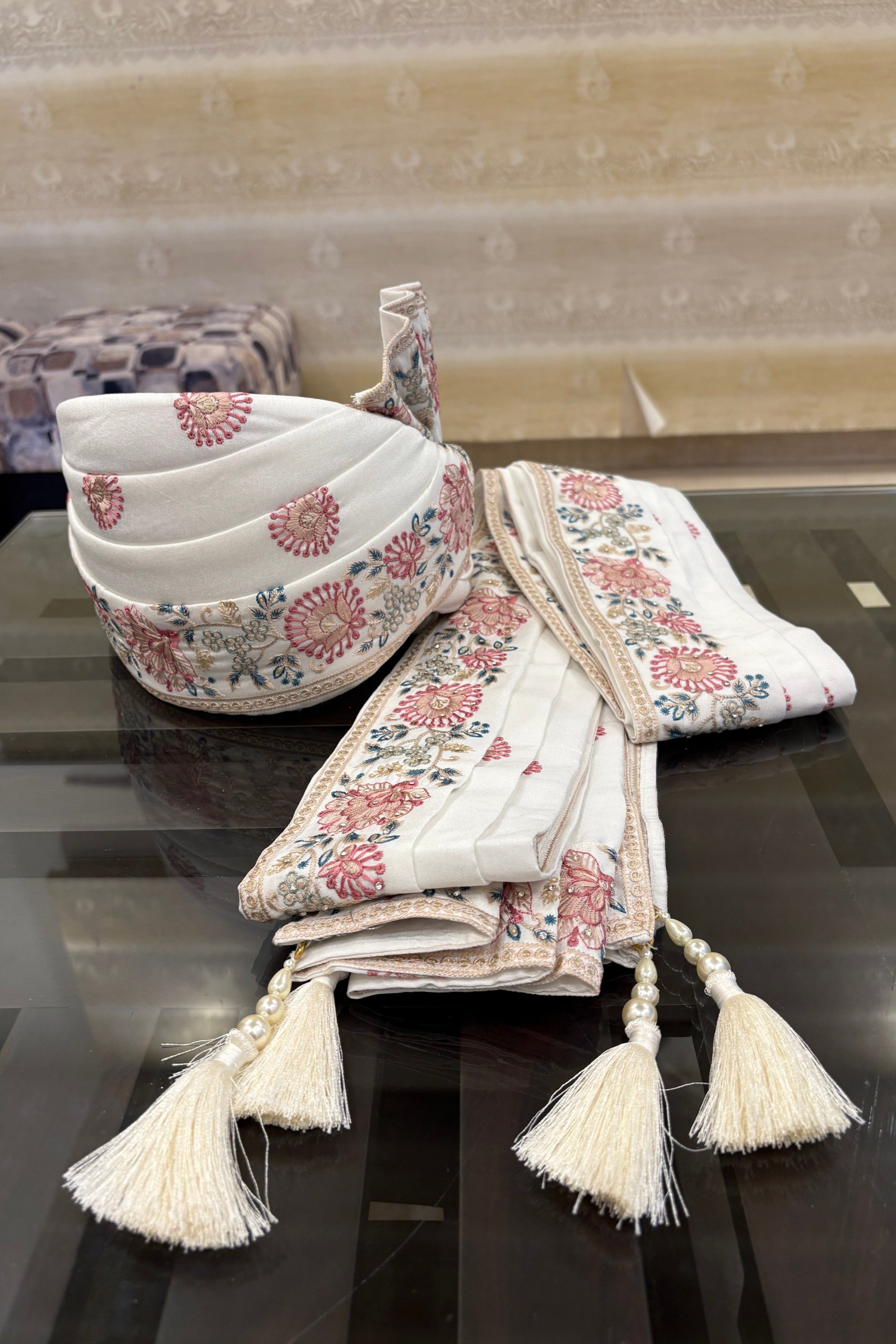 Stitched Handwork Border Safa/turban/pagri/pheta Pheta (Turban Safa) And Dupatta set For Men For Wedding/marriage And Traditional Function