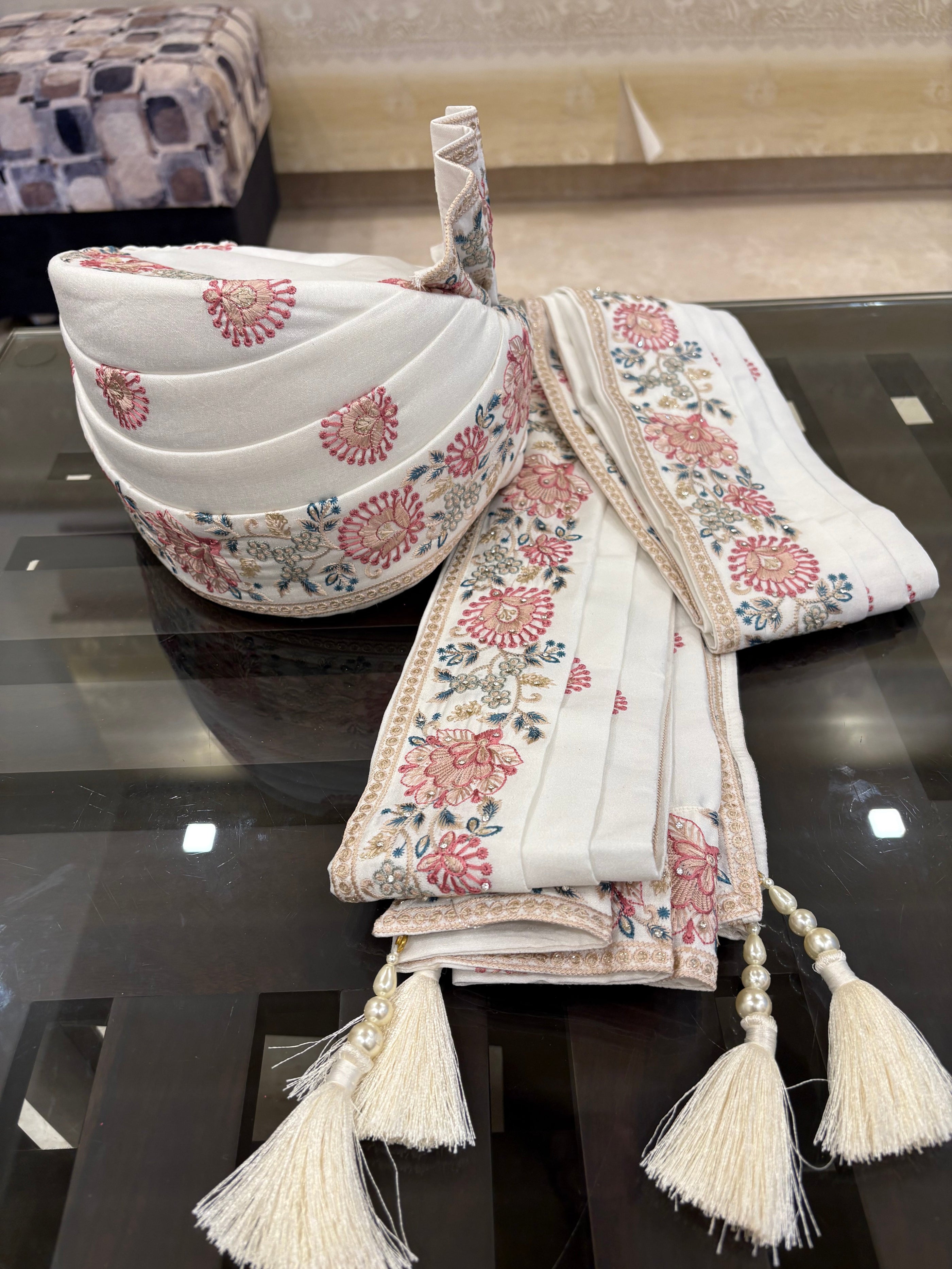 Stitched Handwork Border Safa/turban/pagri/pheta Pheta (Turban Safa) And Dupatta set For Men For Wedding/marriage And Traditional Function
