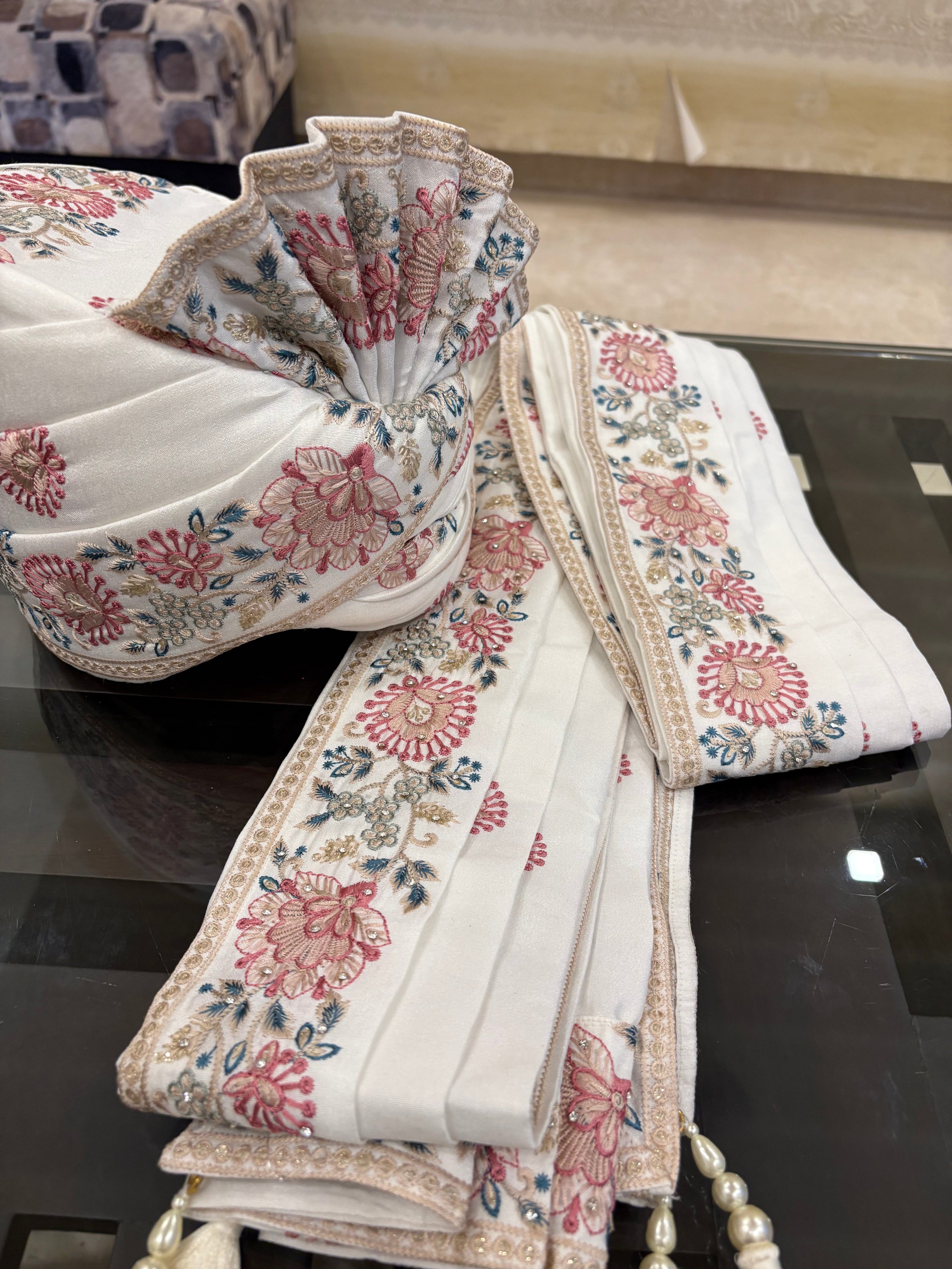 Stitched Handwork Border Safa/turban/pagri/pheta Pheta (Turban Safa) And Dupatta set For Men For Wedding/marriage And Traditional Function