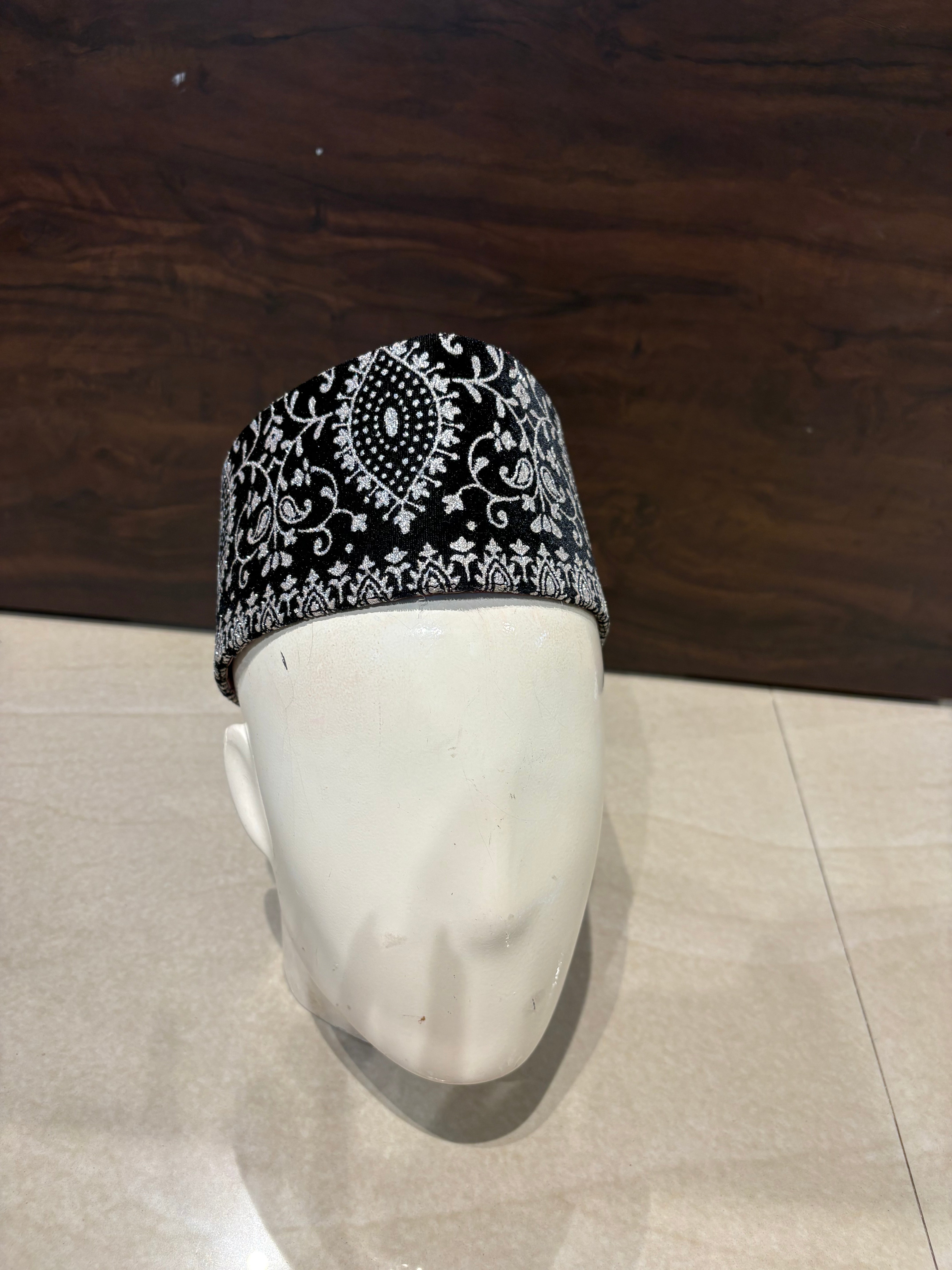 Premium Black velvet Peshawari / Rampuri Topi (Kufi Cap) – Muslim Prayer Hat for Eid & Nikah – Up to 24” Plus Size