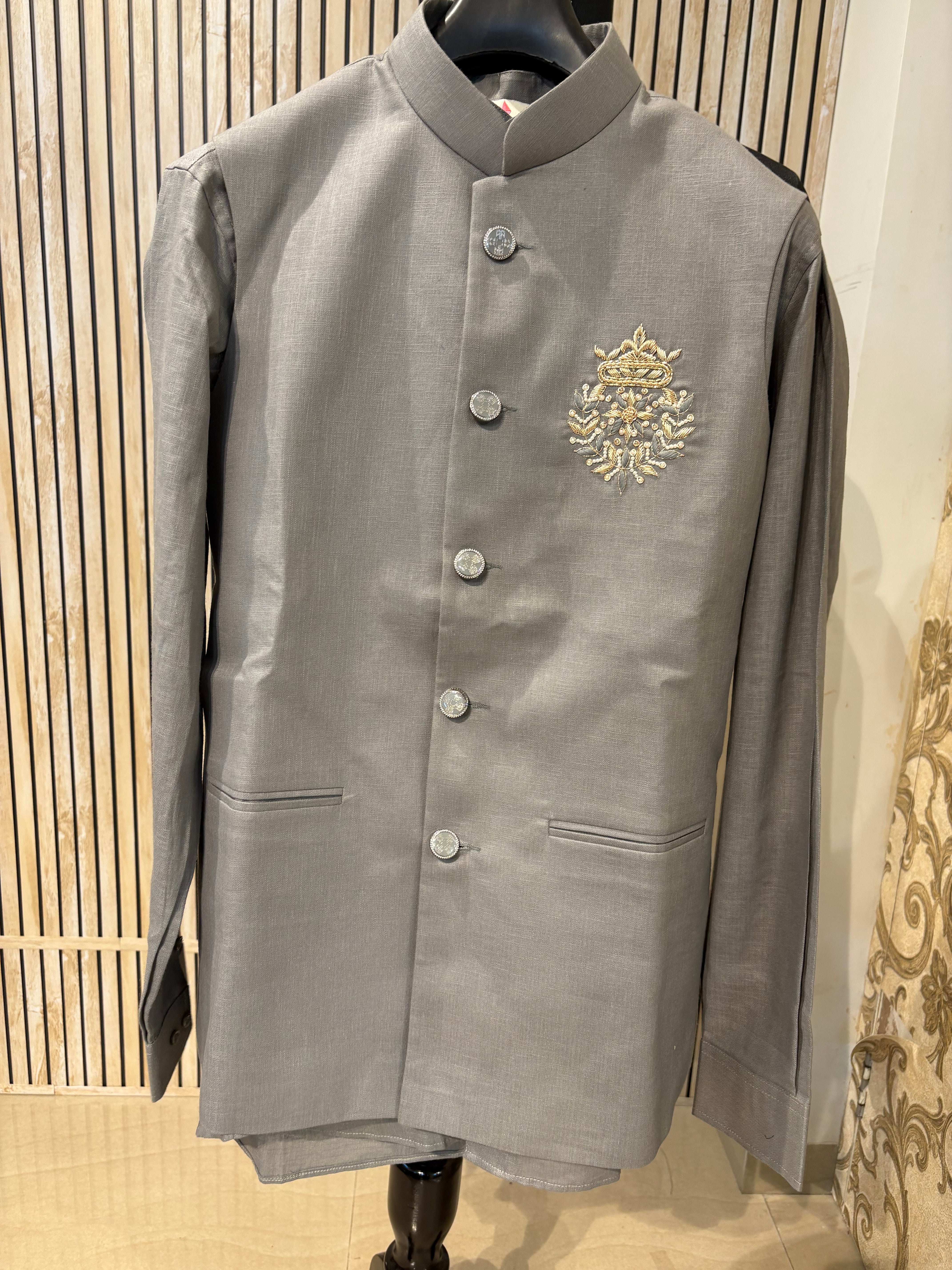 Handwork Linen Nehru Jacket set For Men | Modi Jacket 3 piece set | Indian wedding wear outfits | waistcoat | Shirt pant with jacket