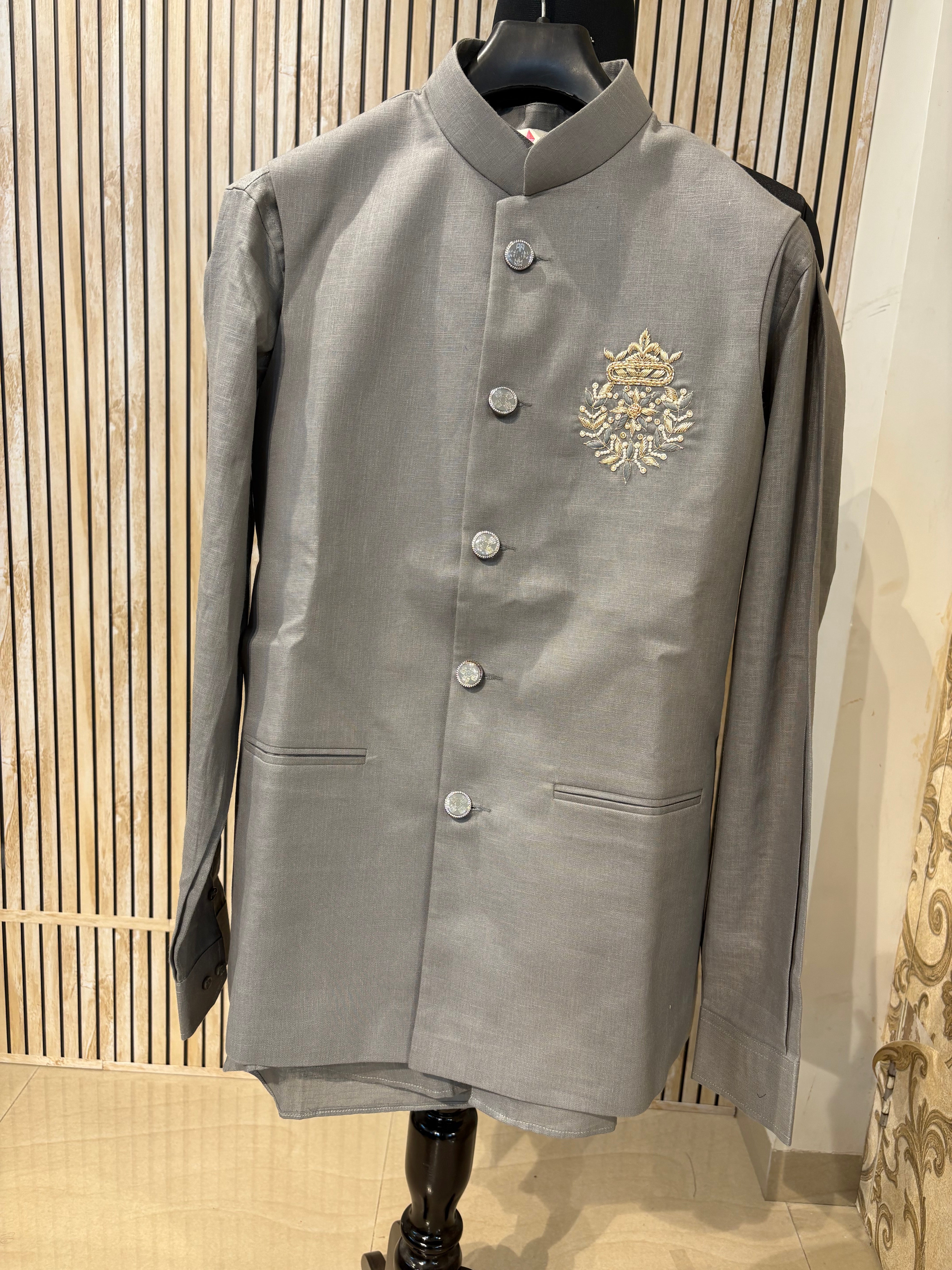 Handwork Linen Nehru Jacket set For Men | Modi Jacket 3 piece set | Indian wedding wear outfits | waistcoat | Shirt pant with jacket
