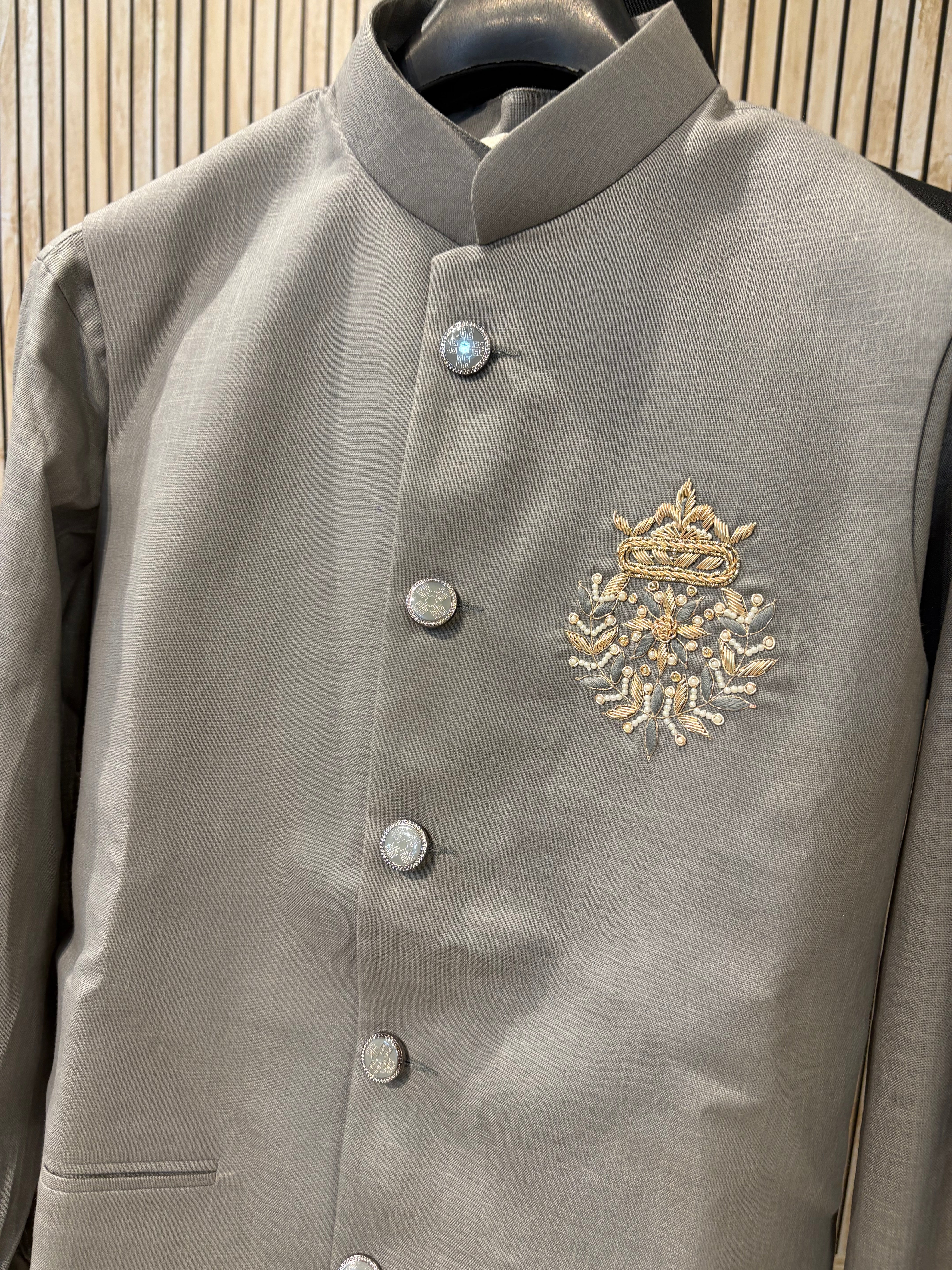 Handwork Linen Nehru Jacket set For Men | Modi Jacket 3 piece set | Indian wedding wear outfits | waistcoat | Shirt pant with jacket