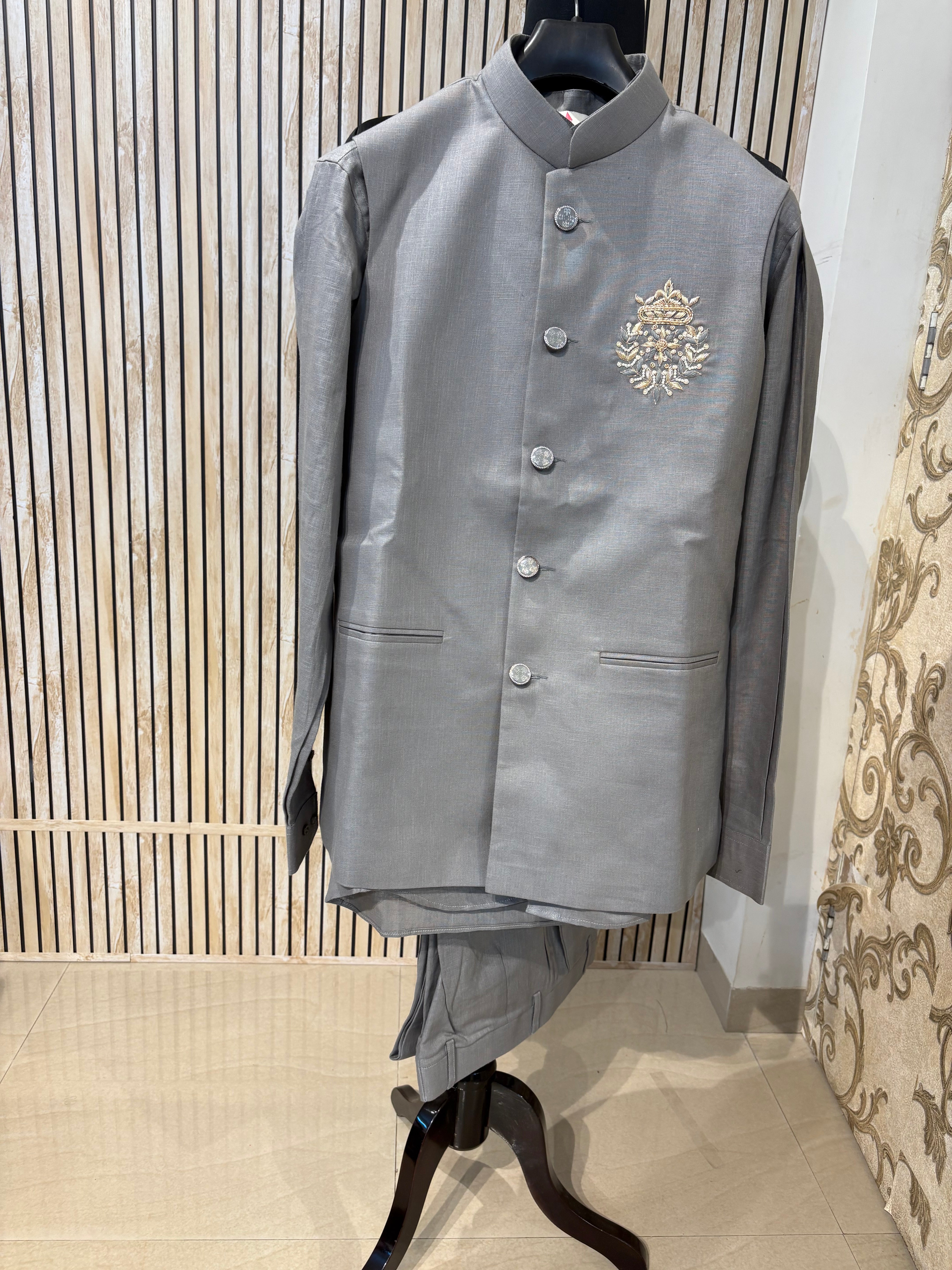 Handwork Linen Nehru Jacket set For Men | Modi Jacket 3 piece set | Indian wedding wear outfits | waistcoat | Shirt pant with jacket