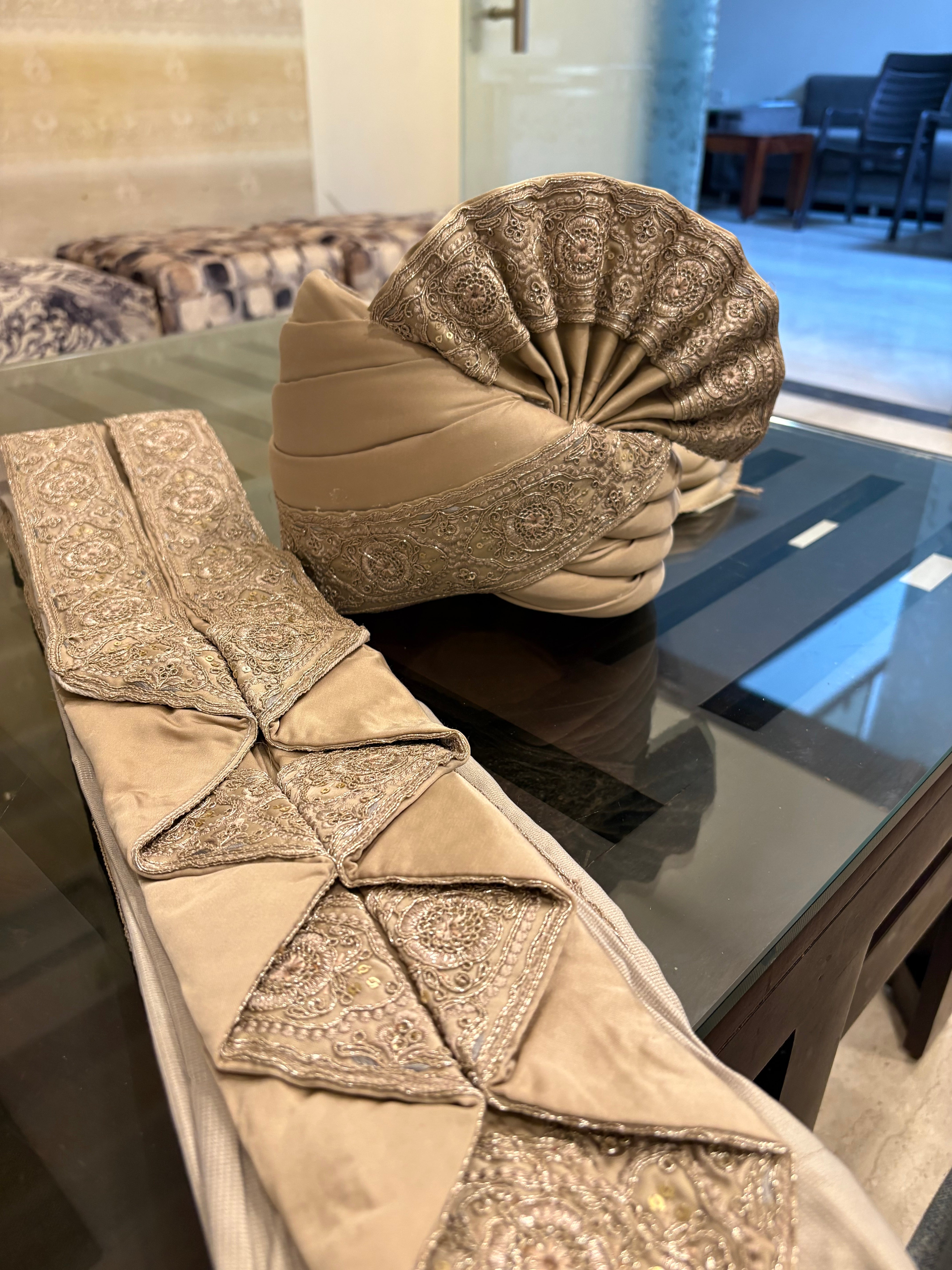 Stitched Handwork Border Safa/turban/pagri/pheta with stole set |  Pheta (Turban Safa) And Dupatta For Men For Wedding/marriage And Traditional Function
