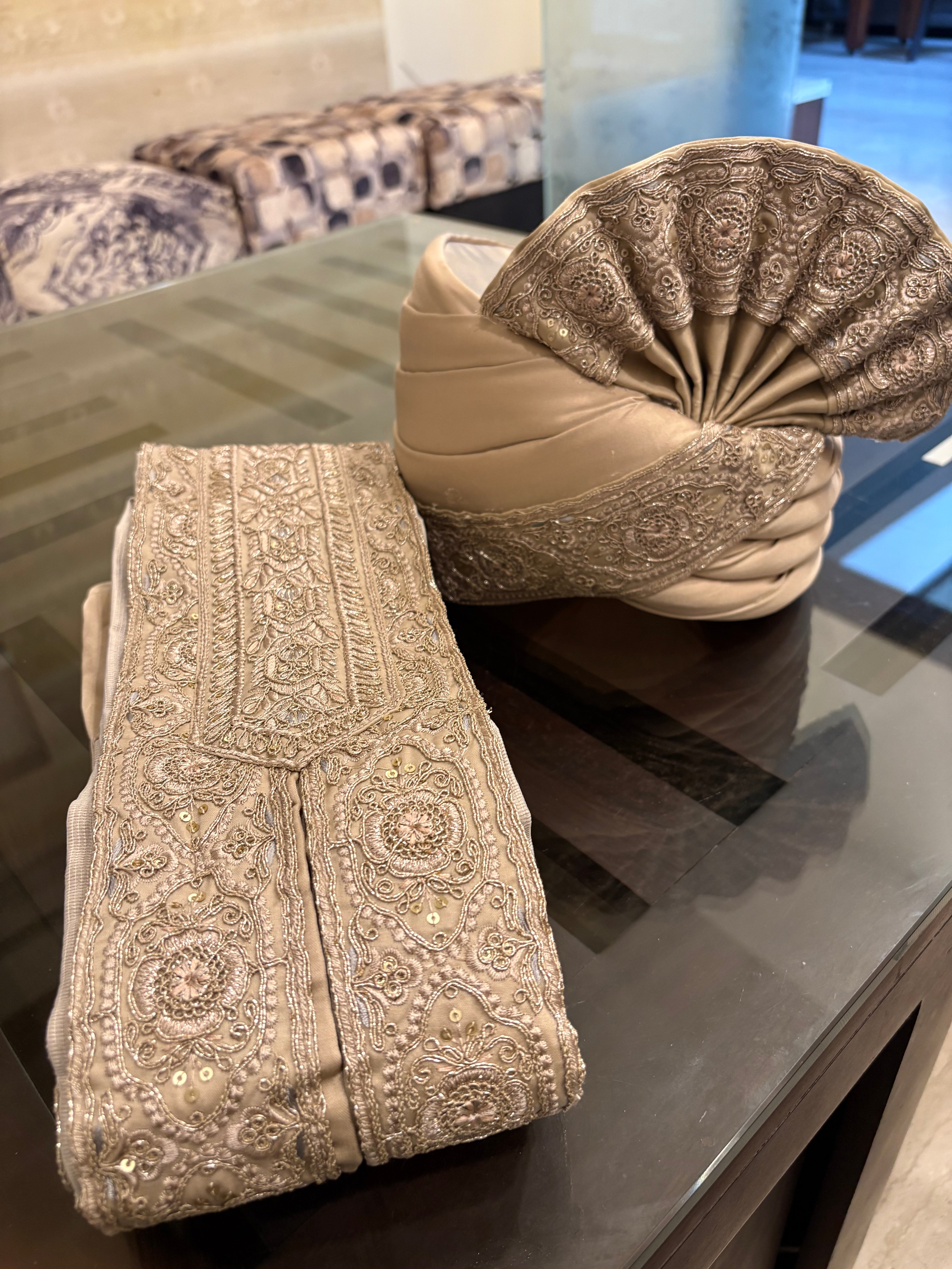 Stitched Handwork Border Safa/turban/pagri/pheta with stole set |  Pheta (Turban Safa) And Dupatta For Men For Wedding/marriage And Traditional Function