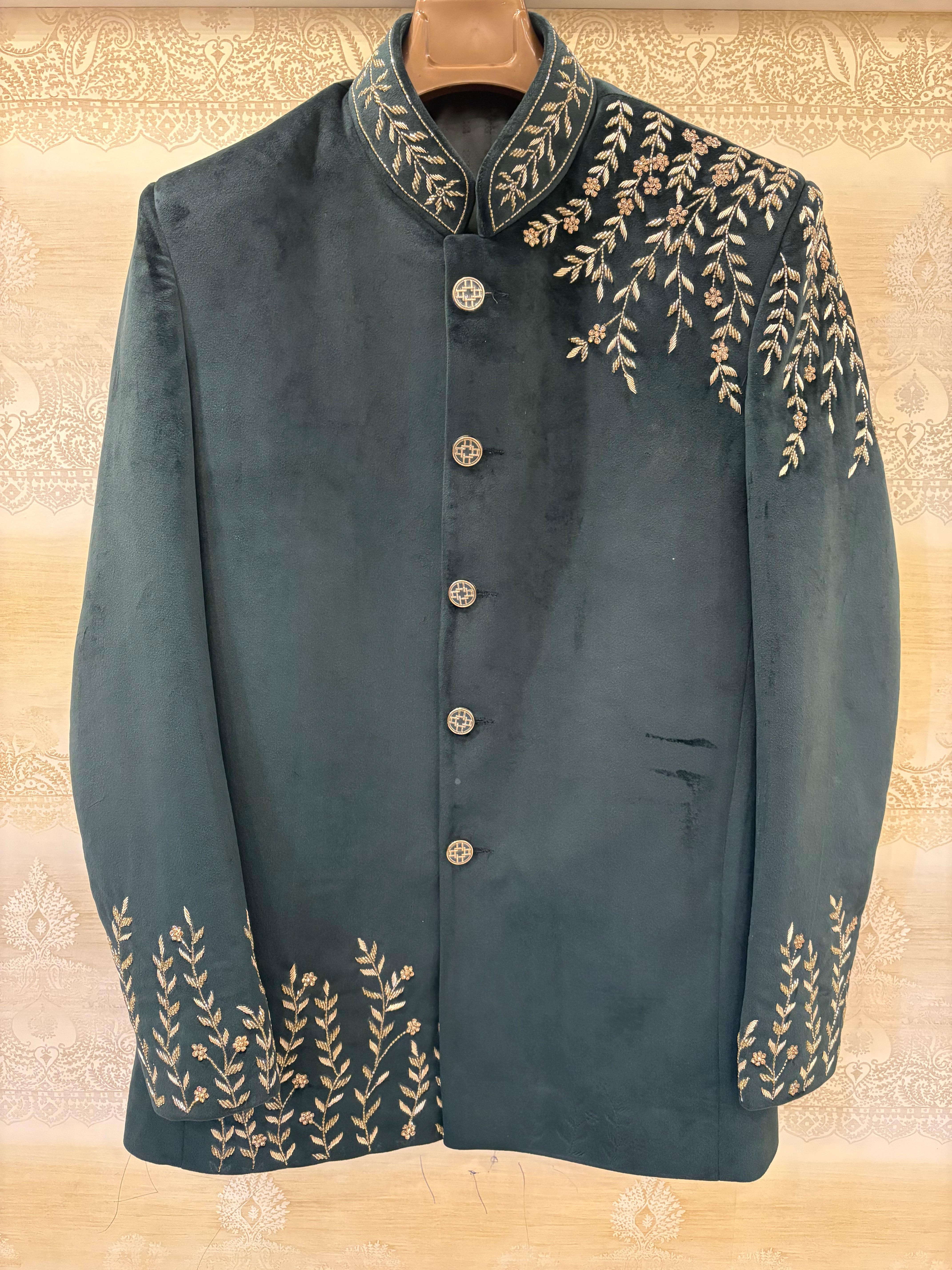 Jodhpuri Suit | Indowestern Coat With Handwork for men | Suede fabric nehru coat | Cocktail party outfit for groom and groomsmen