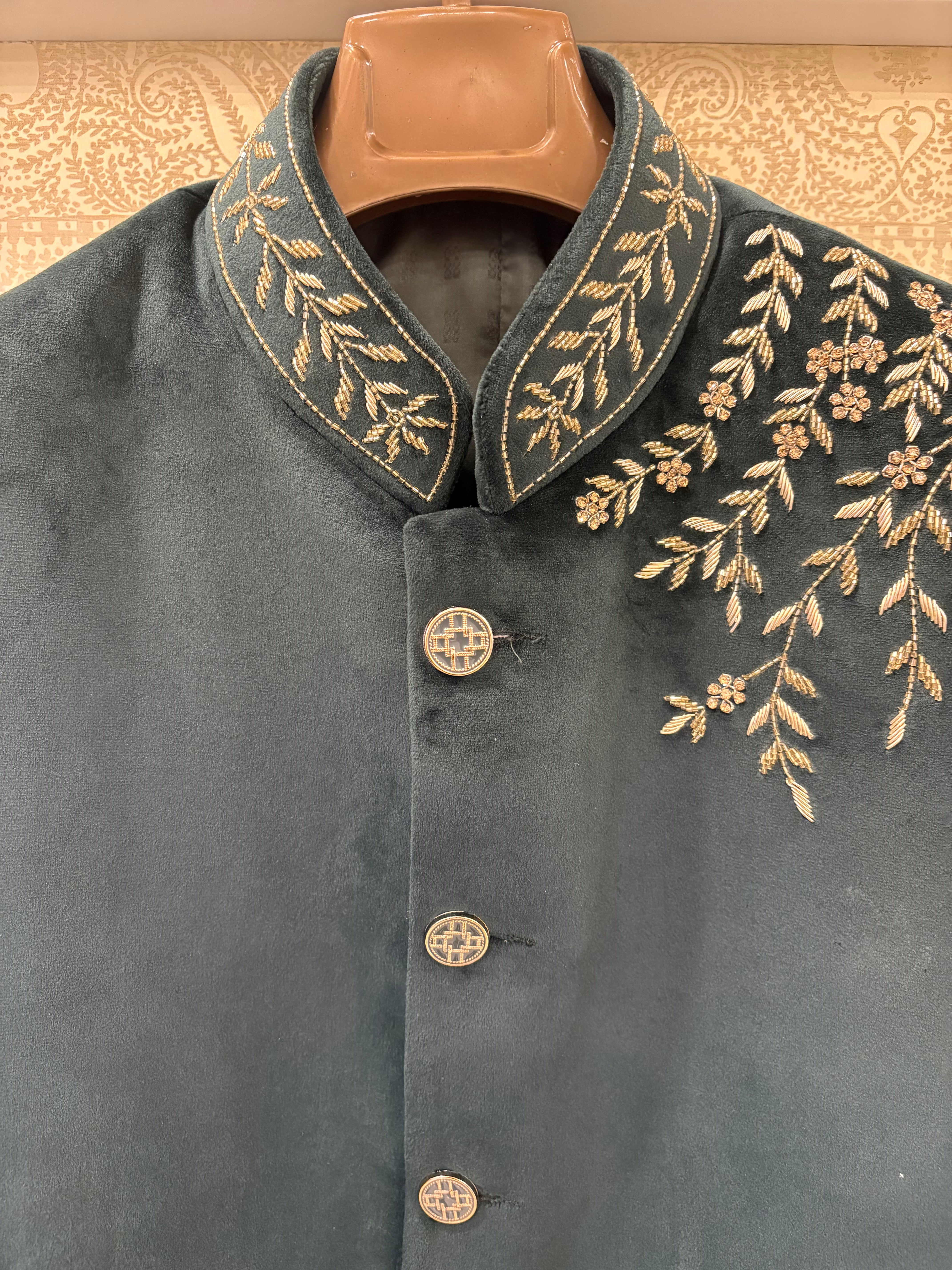Jodhpuri Suit | Indowestern Coat With Handwork for men | Suede fabric nehru coat | Cocktail party outfit for groom and groomsmen