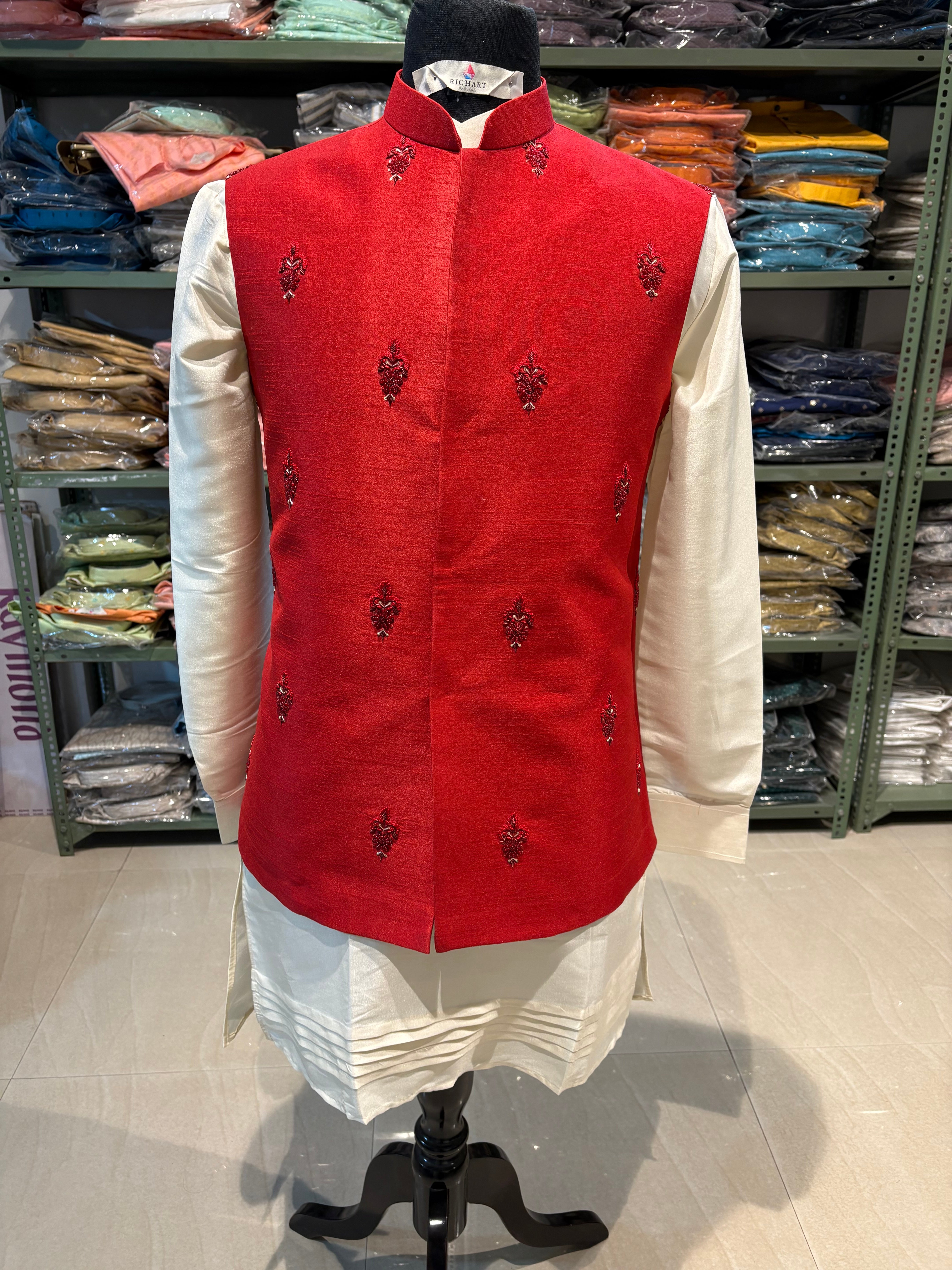 Handwork Nehru Jacket with kurta pyjama set For Men | Modi Jacket 3 piece set | Indian wedding wear outfits | waistcoat | kurta pant with jacket