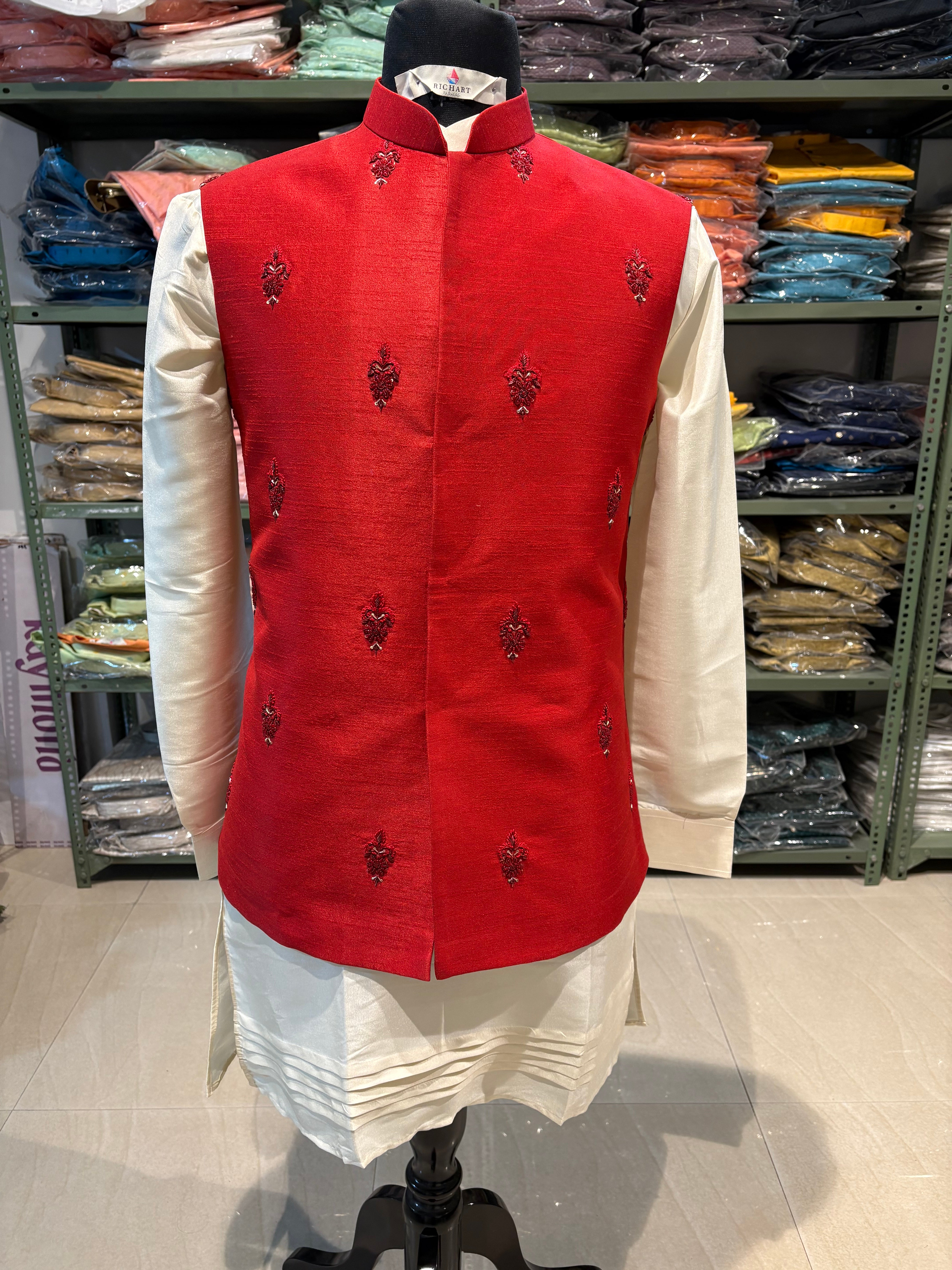 Handwork Nehru Jacket with kurta pyjama set For Men | Modi Jacket 3 piece set | Indian wedding wear outfits | waistcoat | kurta pant with jacket