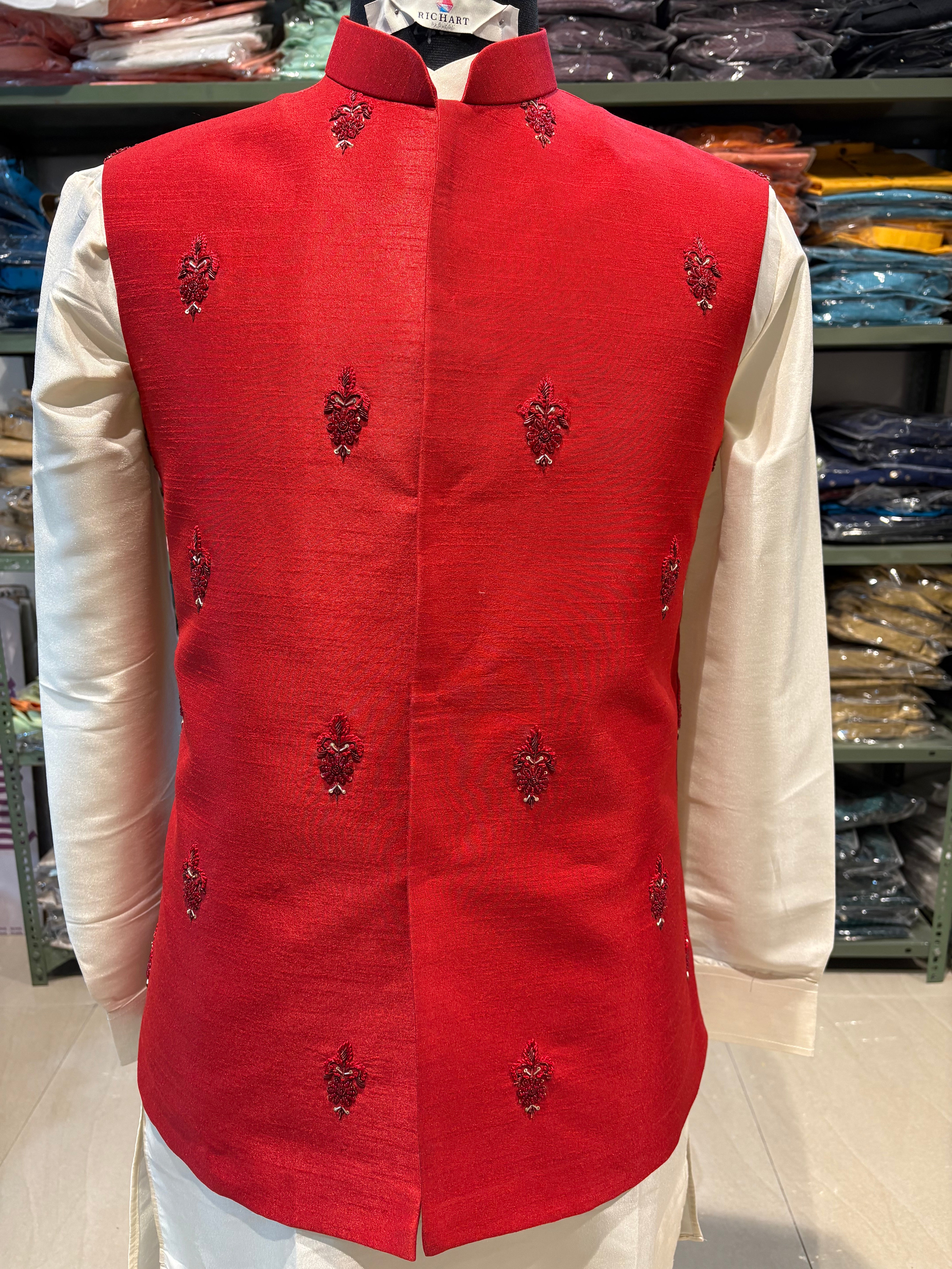 Handwork Nehru Jacket with kurta pyjama set For Men | Modi Jacket 3 piece set | Indian wedding wear outfits | waistcoat | kurta pant with jacket